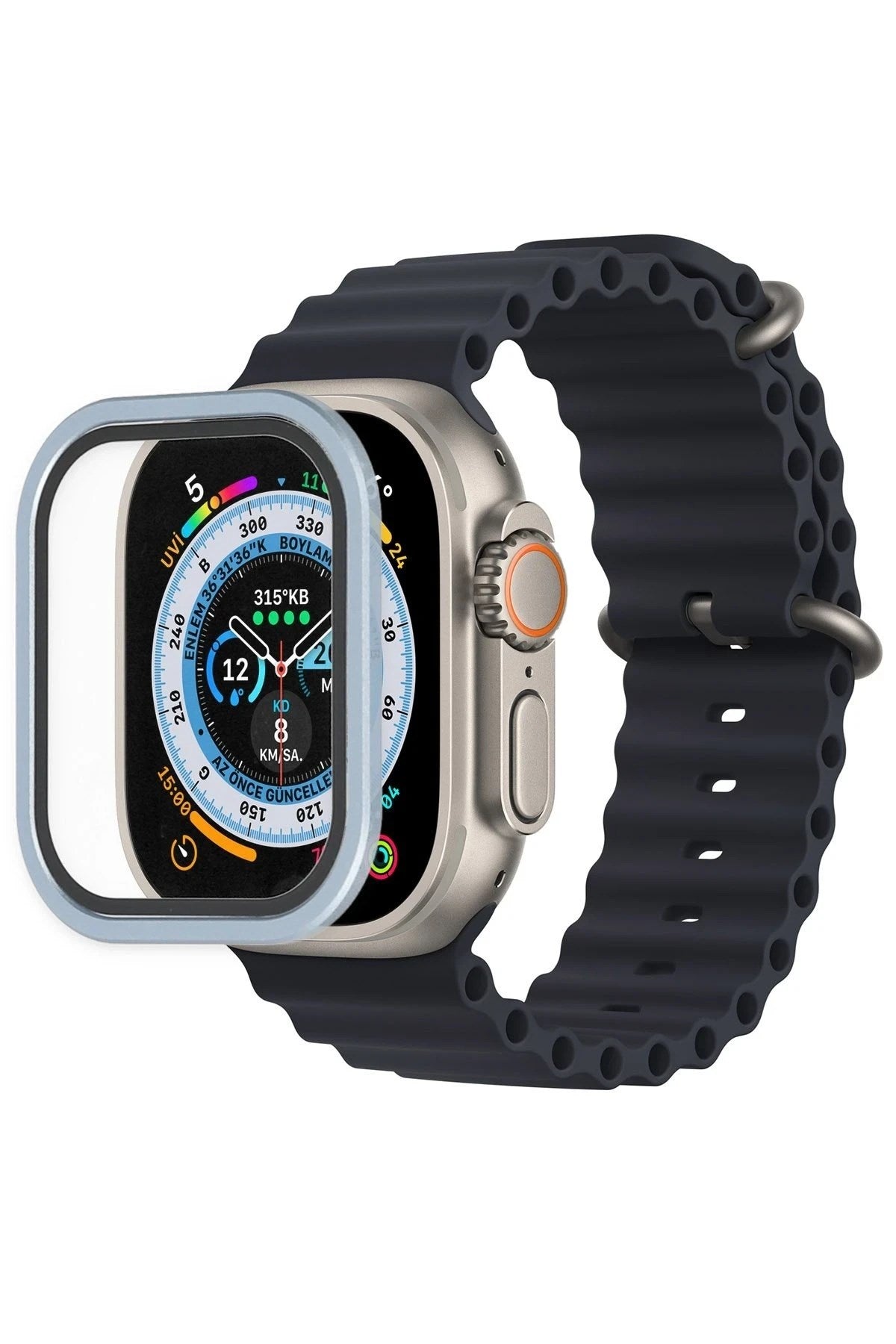 Mey İthalat® Watch Ultra 49mm Alüminyum Kasa Cam Ekran Koruyucu - Mavi
