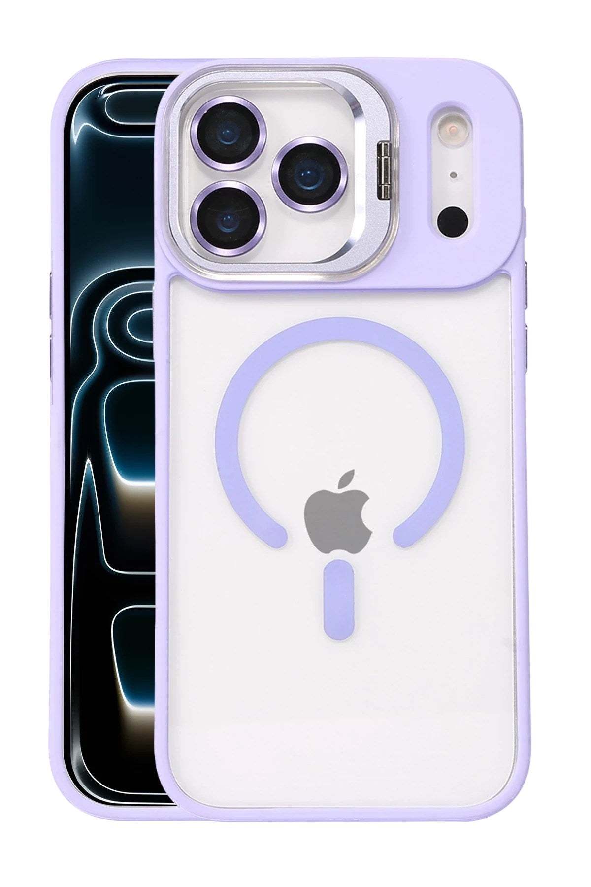 Mey İthalat® iPhone 17 Pro Remim Lensli Magsafe Standlı Kapak - Lila