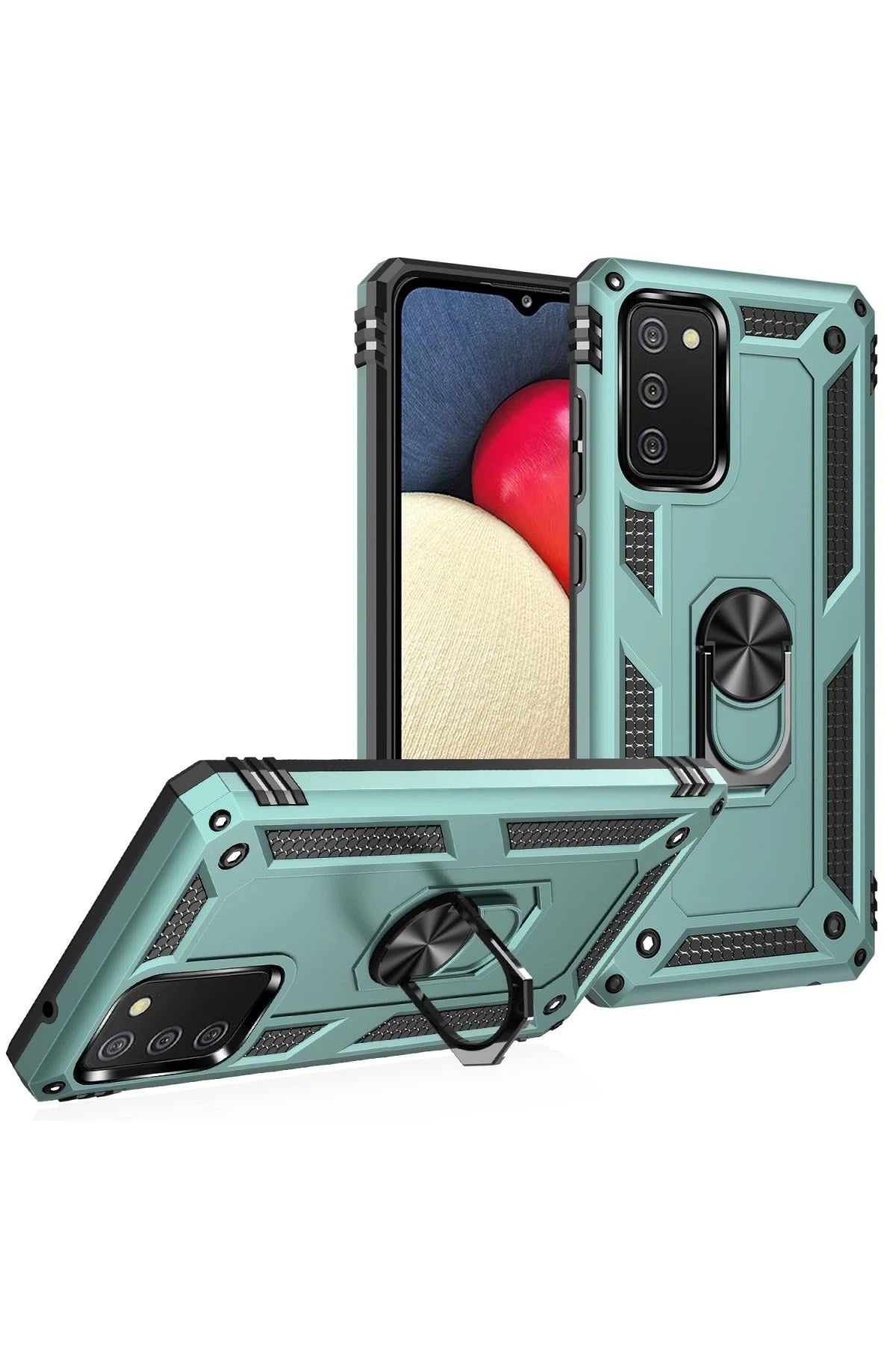 Mey İthalat® Samsung Galaxy A02S Kılıf Sofya Yüzüklü Silikon Kapak - Yeşil