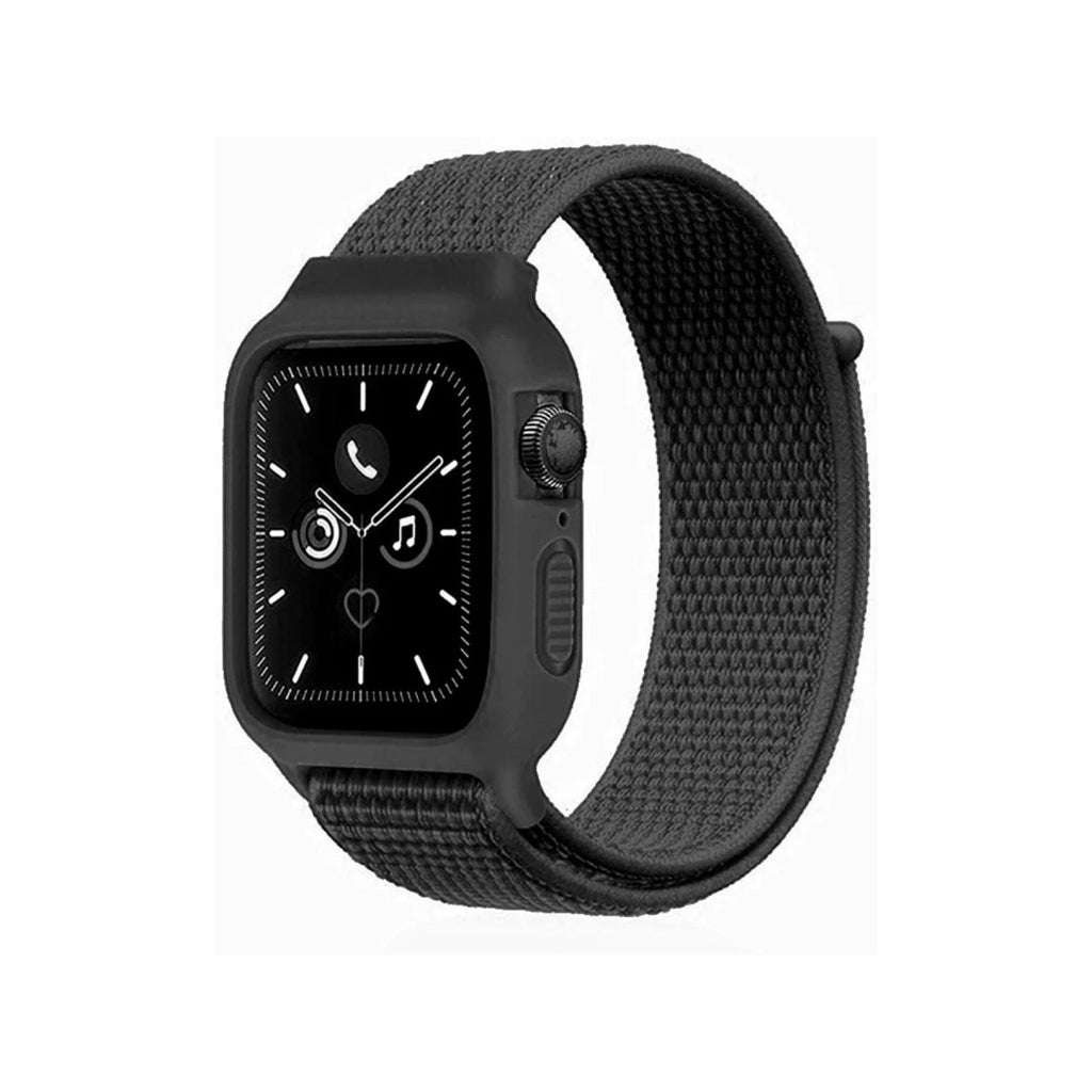 Mey İthalat® Watch 38mm Hasırlı Cırtcırtlı Kasalı Kordon - Siyah
