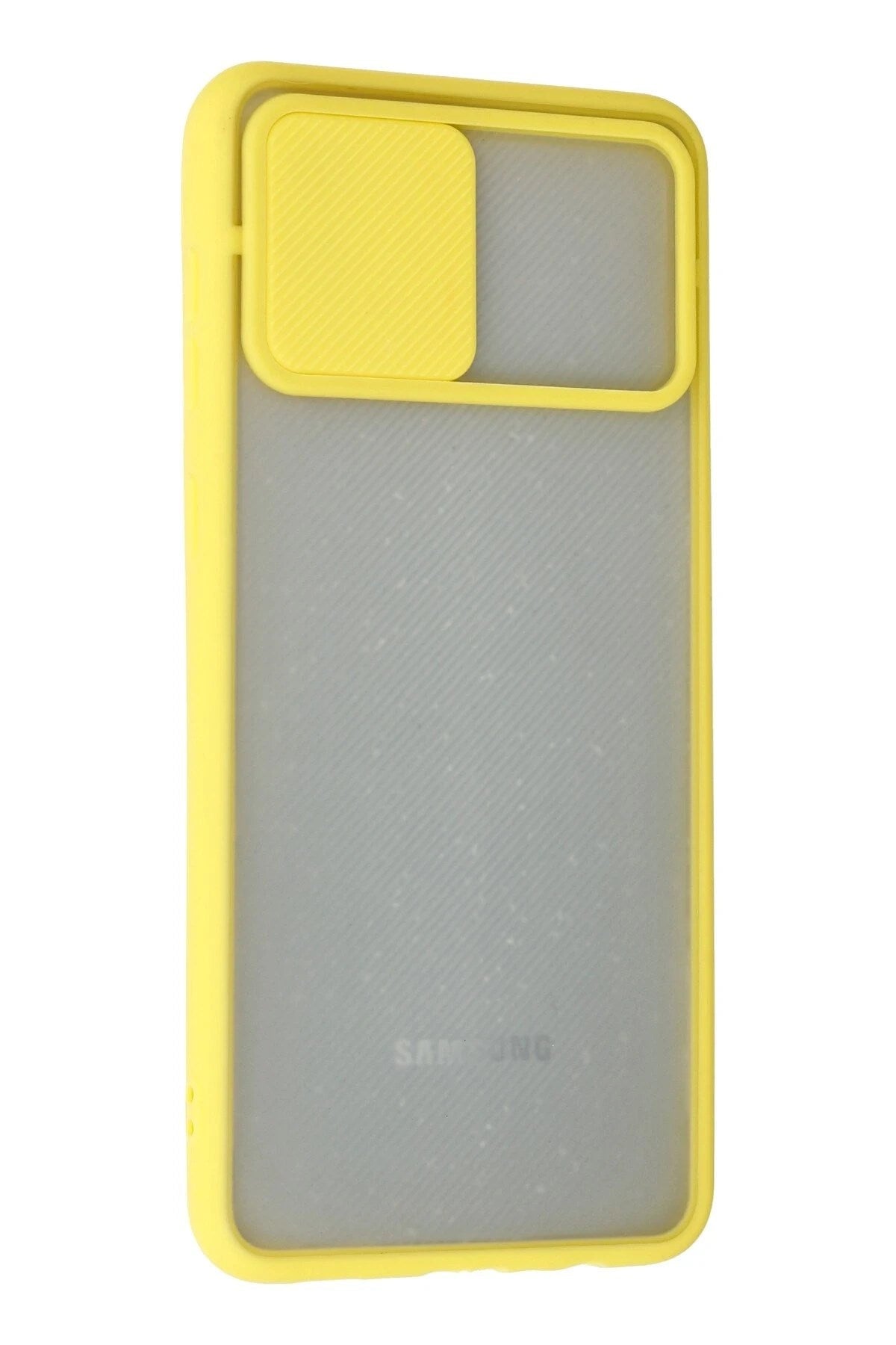 Mey İthalat® Samsung Galaxy A02 Kılıf Palm Buzlu Kamera Sürgülü Silikon - Sarı