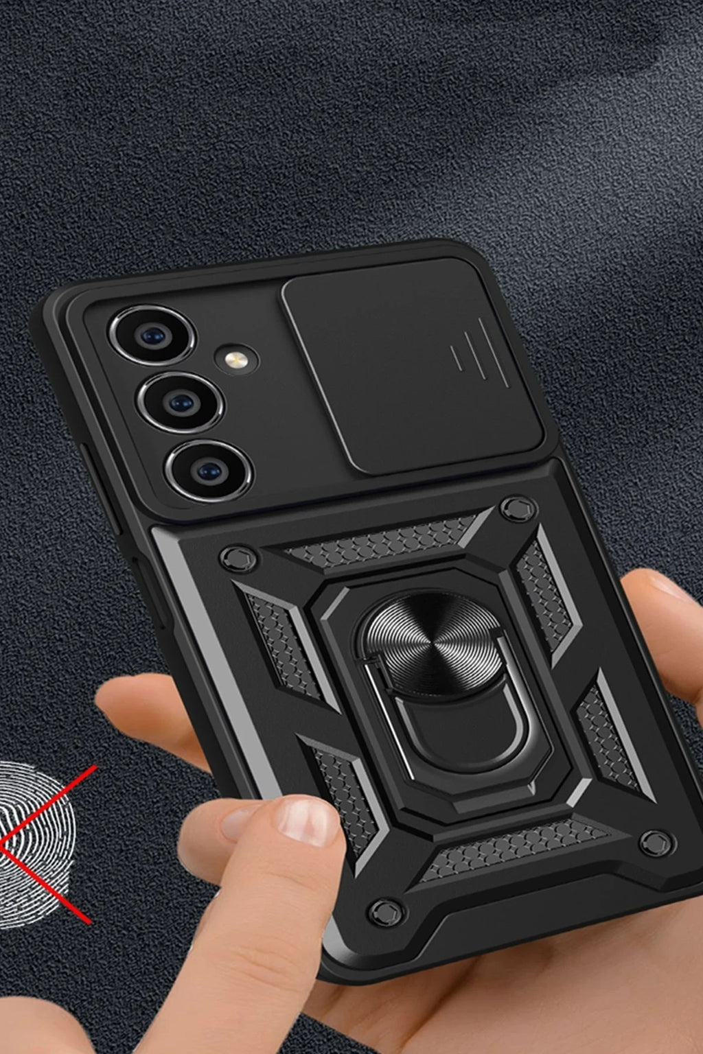 Mey İthalat® Samsung Galaxy A35 5G Kılıf Pars Lens Yüzüklü Silikon - Siyah