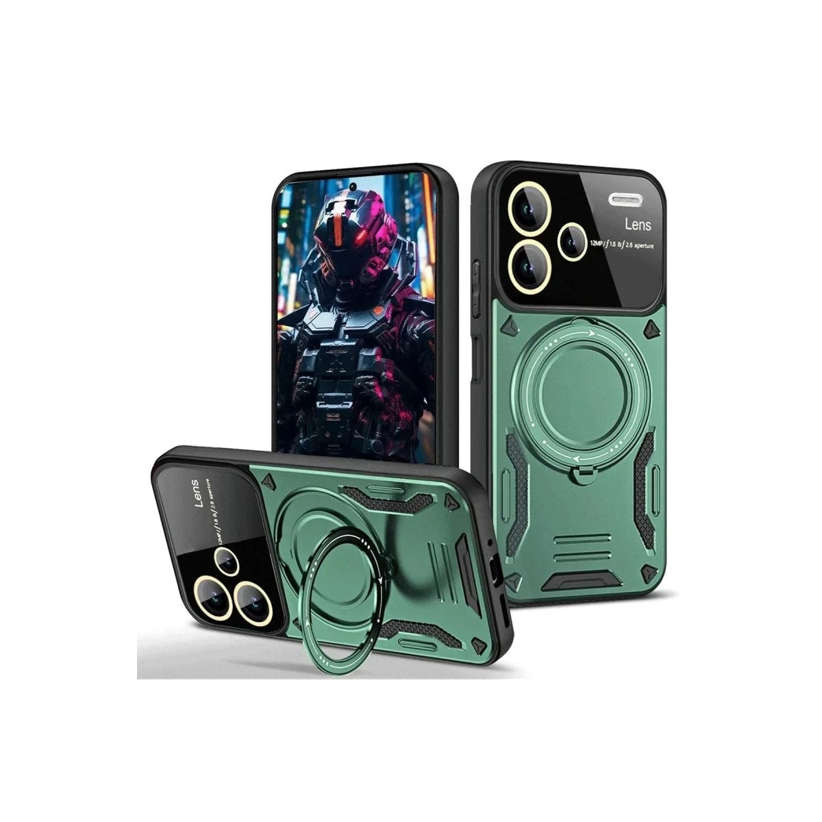 Mey İthalat® Redmi Note 13 Pro Plus Joy Lens Standlı Kapak - Koyu Yeşil