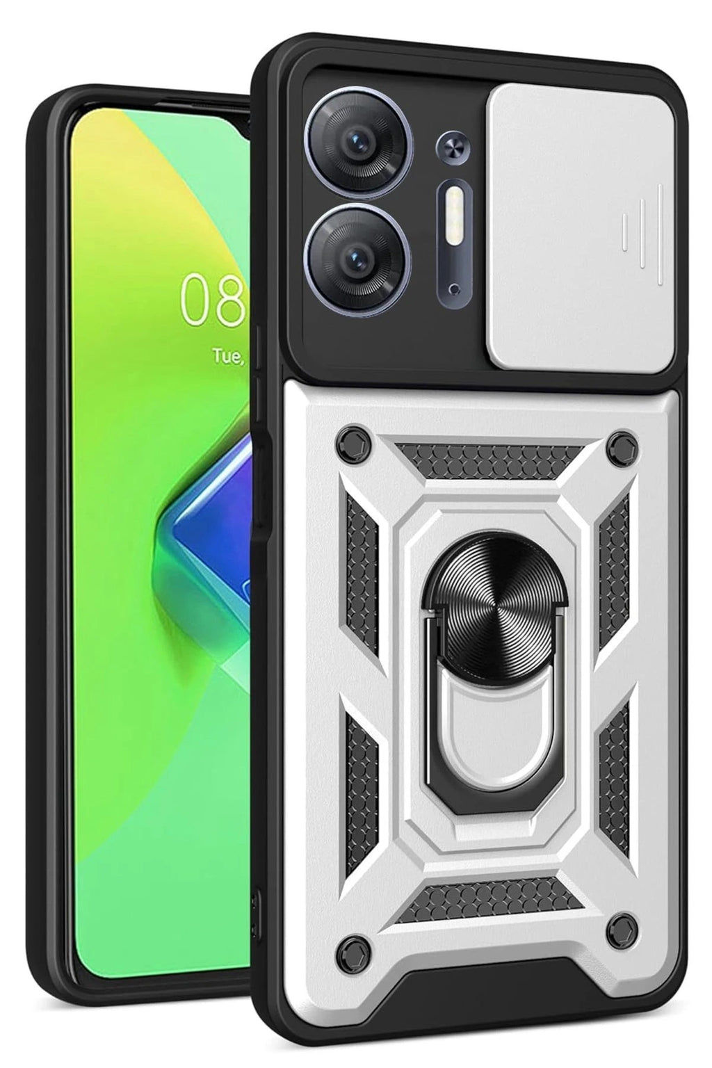 Mey İthalat® İnfinix Hot 30 5G Kılıf Pars Lens Yüzüklü Silikon - Gümüş
