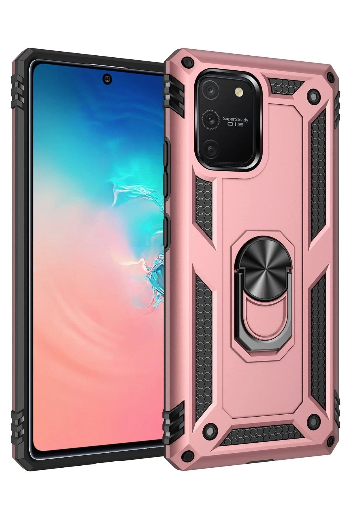 Mey İthalat® Samsung Galaxy A91 / S10 Lite Kılıf Sofya Yüzüklü Silikon Kapak - Rose