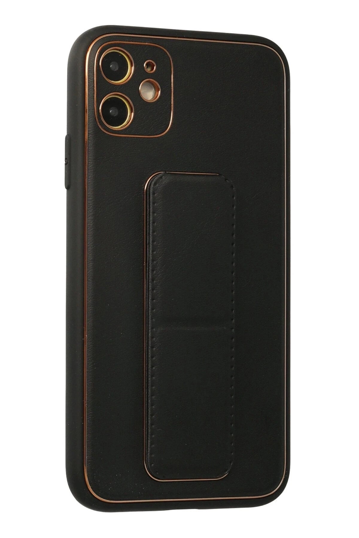 Mey İthalat® iPhone 12 Kılıf Coco Deri Standlı Kapak - Siyah
