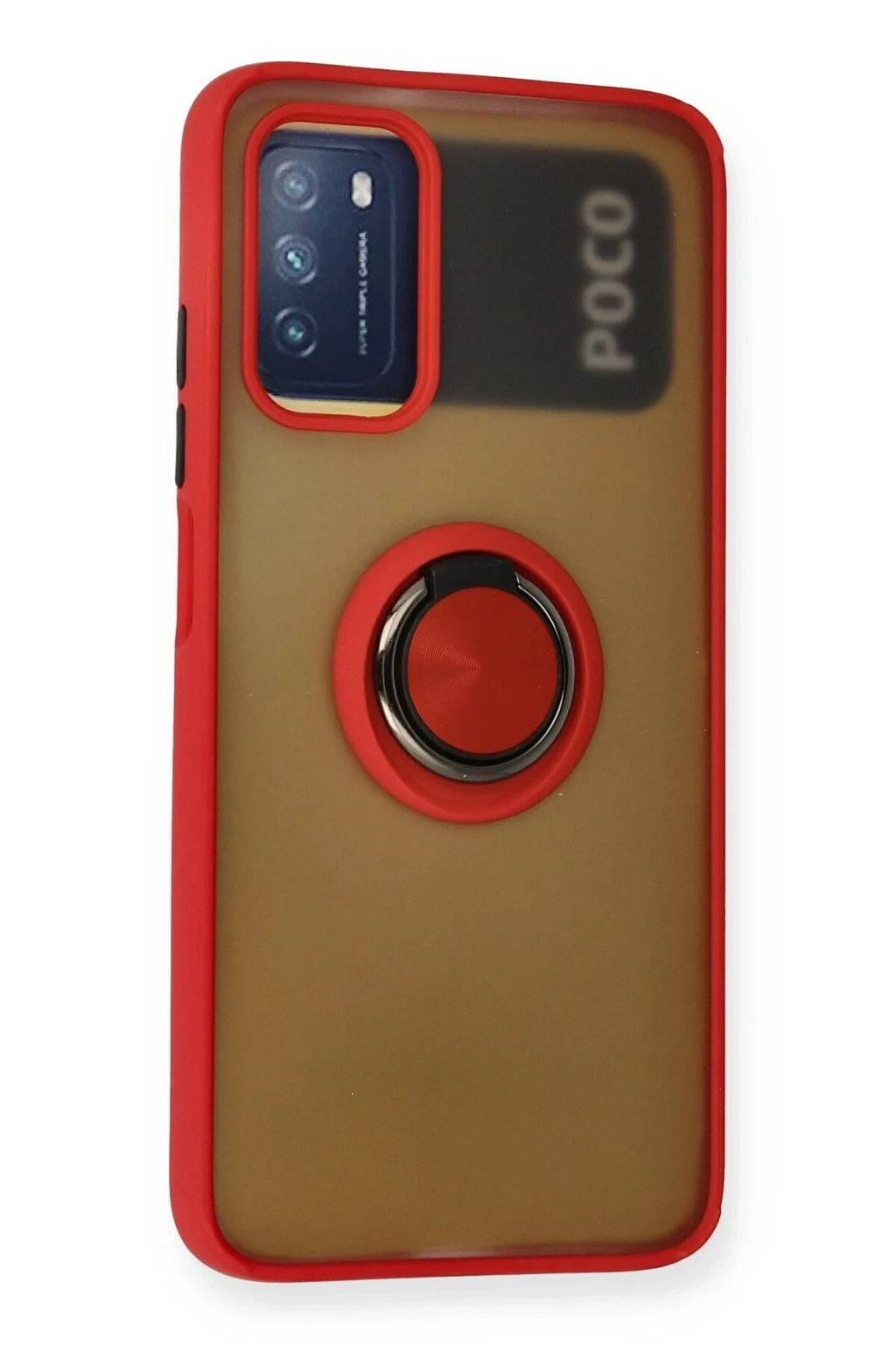 Mey İthalat® Redmi 9T Kılıf Montreal Yüzüklü Silikon Kapak - Kırmızı
