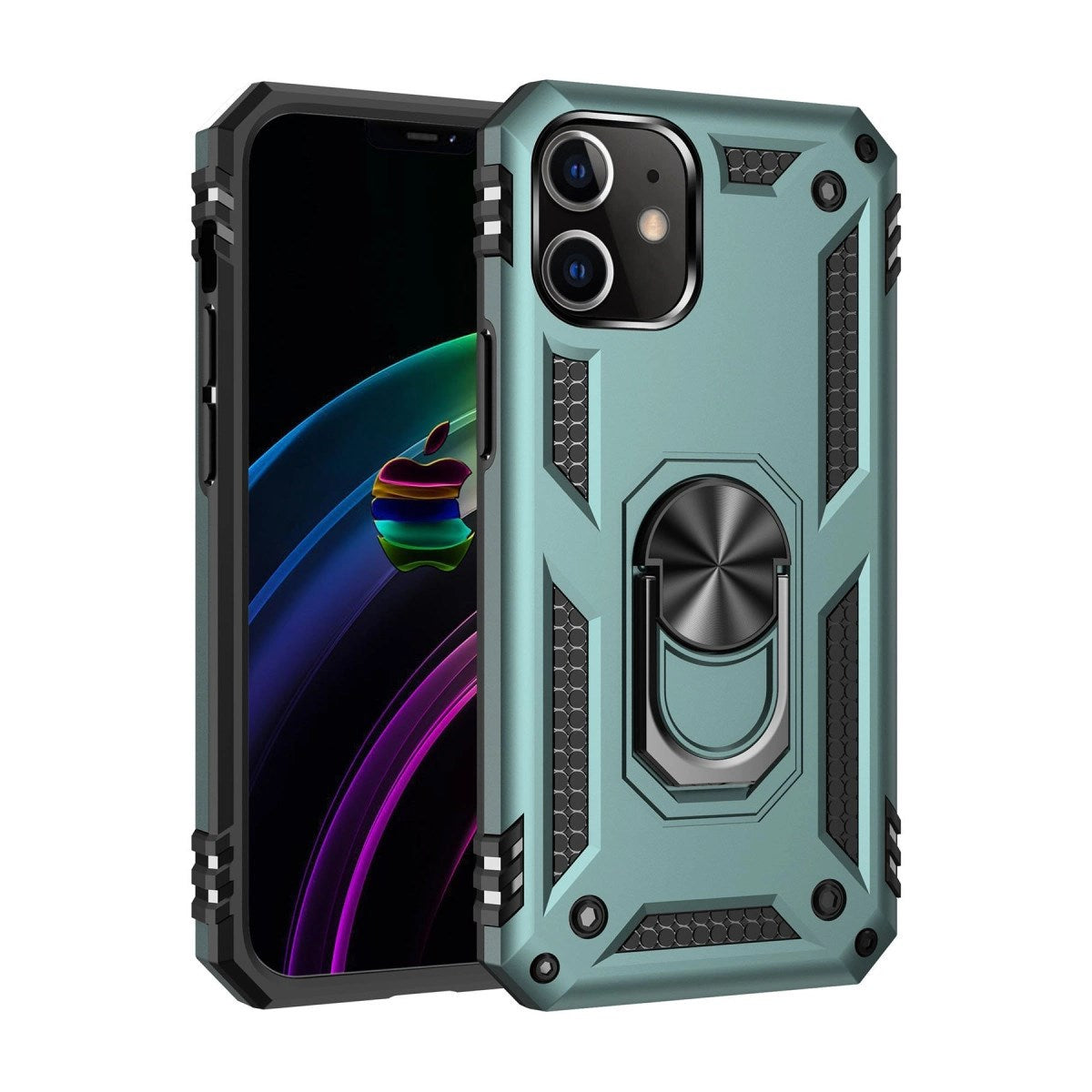Mey İthalat® iPhone 12 Mini Kılıf Sofya Yüzüklü Silikon Kapak - Yeşil