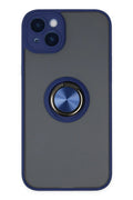 Mey İthalat® iPhone 14 Kılıf Montreal Yüzüklü Silikon Kapak - Lacivert