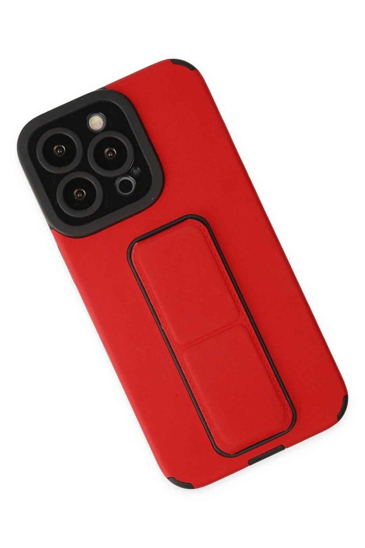 Mey İthalat® iPhone 13 Pro Max Kılıf Mega Standlı Silikon - Kırmızı