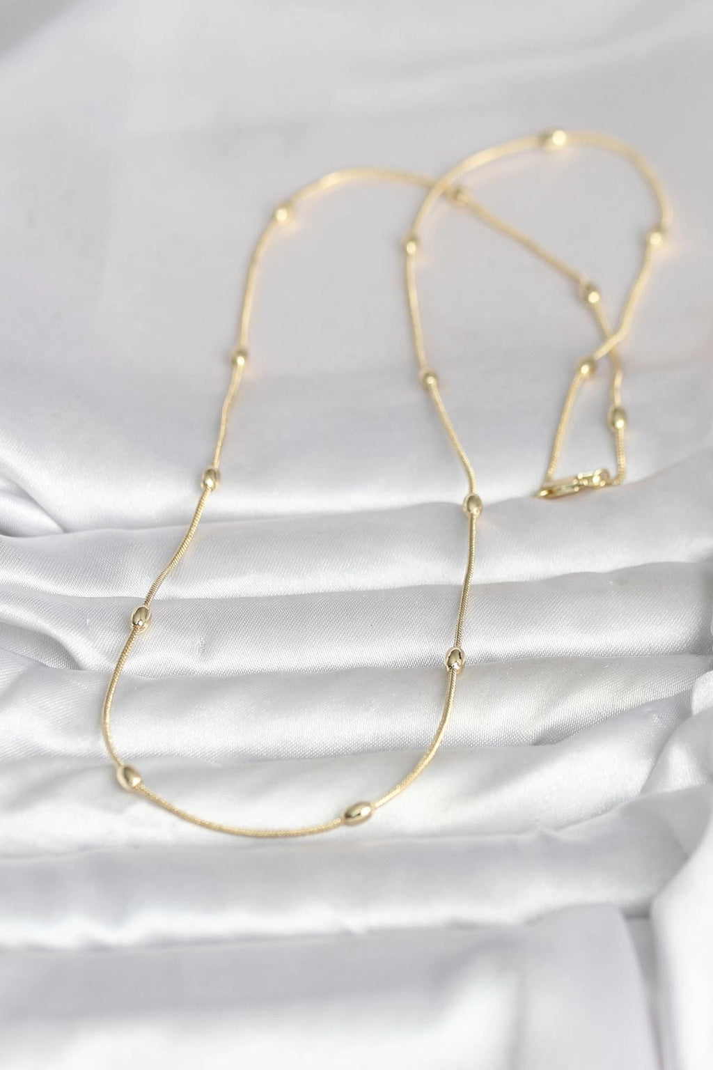 Mey İthalat® CM 14K Gold Renk Yılan Zincirli Damla Topçuk Model 60 cm Kadın Kolye