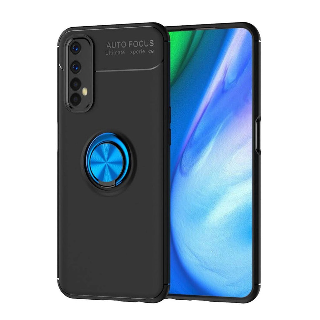 Mey İthalat® Realme 7 Kılıf Range Yüzüklü Silikon - Siyah-Mavi