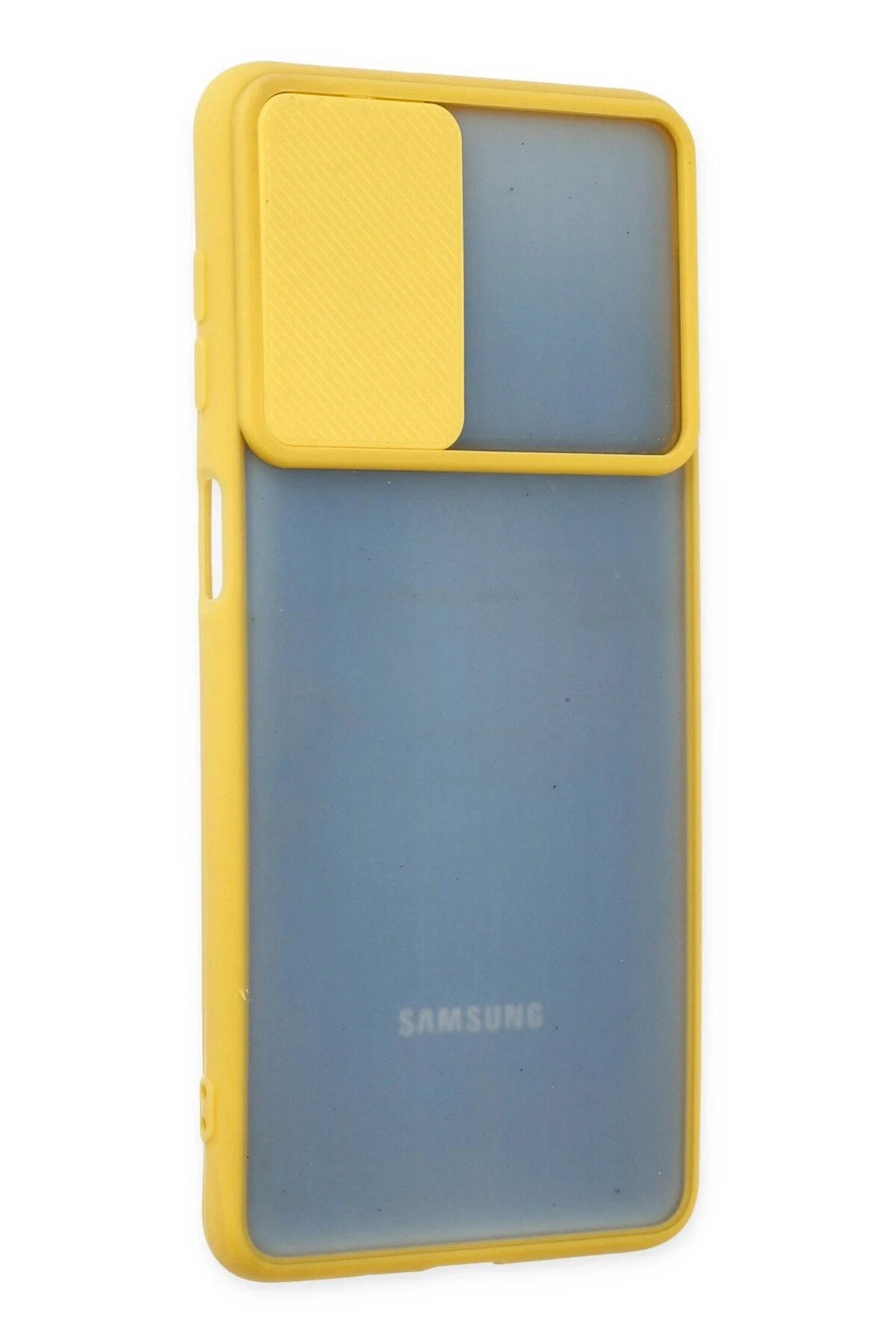 Mey İthalat® Samsung Galaxy M52 5G Kılıf Palm Buzlu Kamera Sürgülü Silikon - Sarı