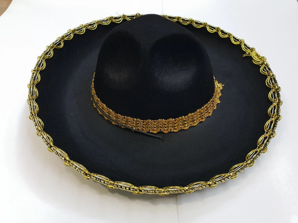 Mey İthalat® Altın Renk Şeritli Meksika Mariachi Latin Şapkası 55 cm Çocuk