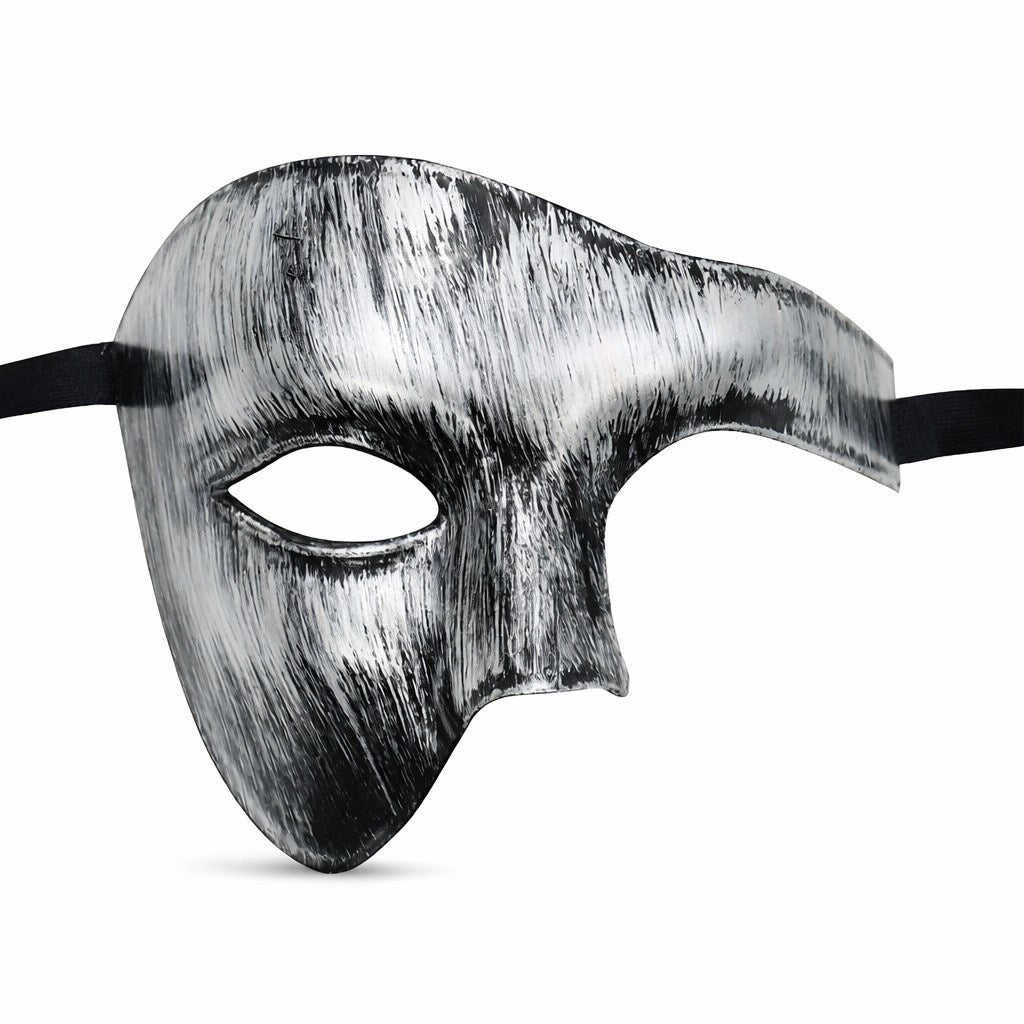 Mey İthalat® Antik Eskitme Gümüş Erkek Yarım Maske - Phantom &amp; Balo Maskesi