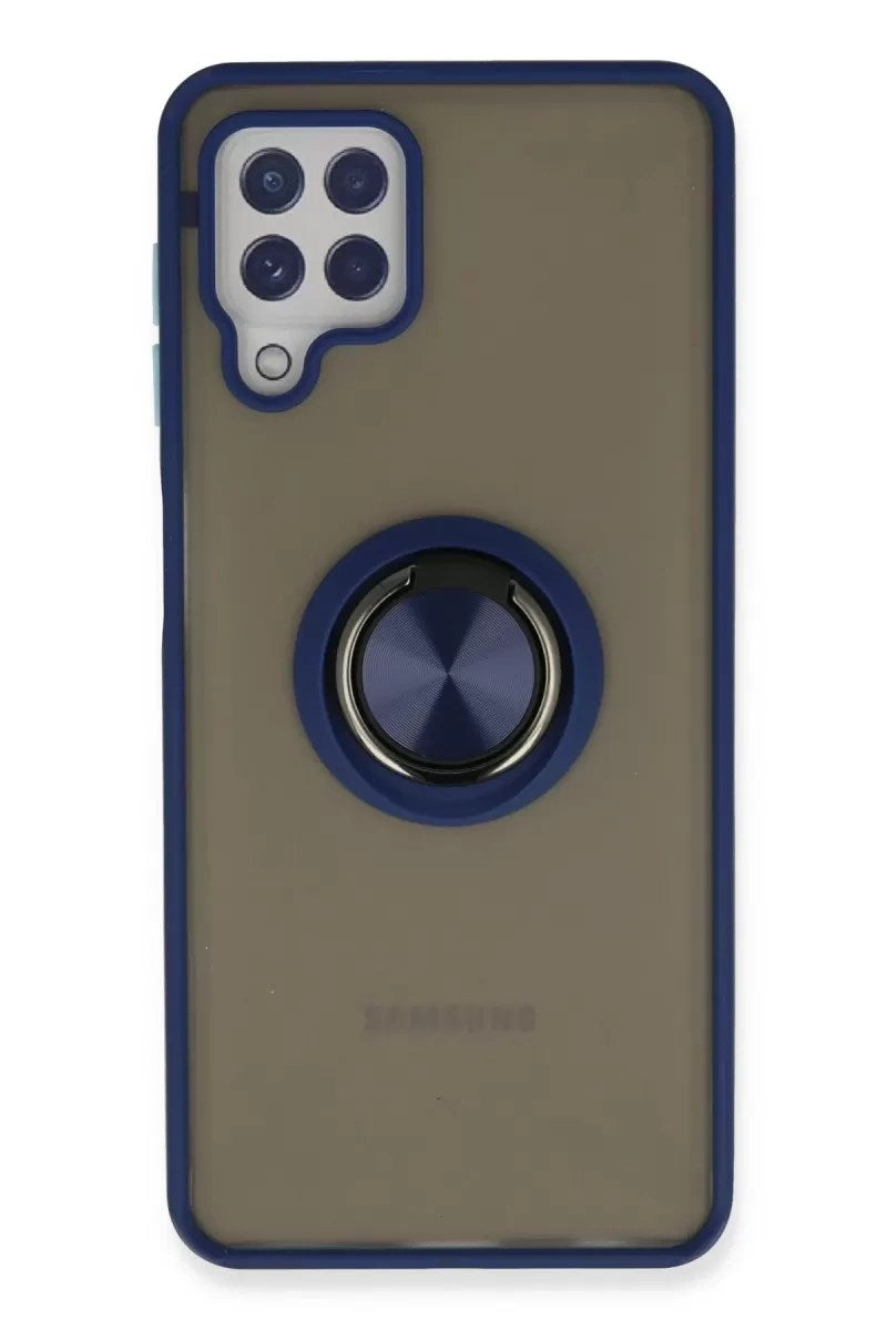 Mey İthalat® Samsung Galaxy A22 Kılıf Montreal Yüzüklü Silikon Kapak - Lacivert