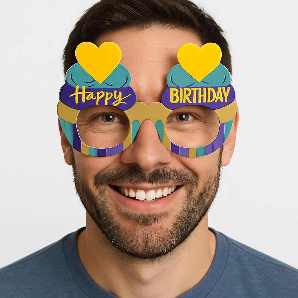 Mey İthalat® Cupcake Temalı Doğum Günü Renkli Karton Happy Birthday Gözlüğü 6 Adet