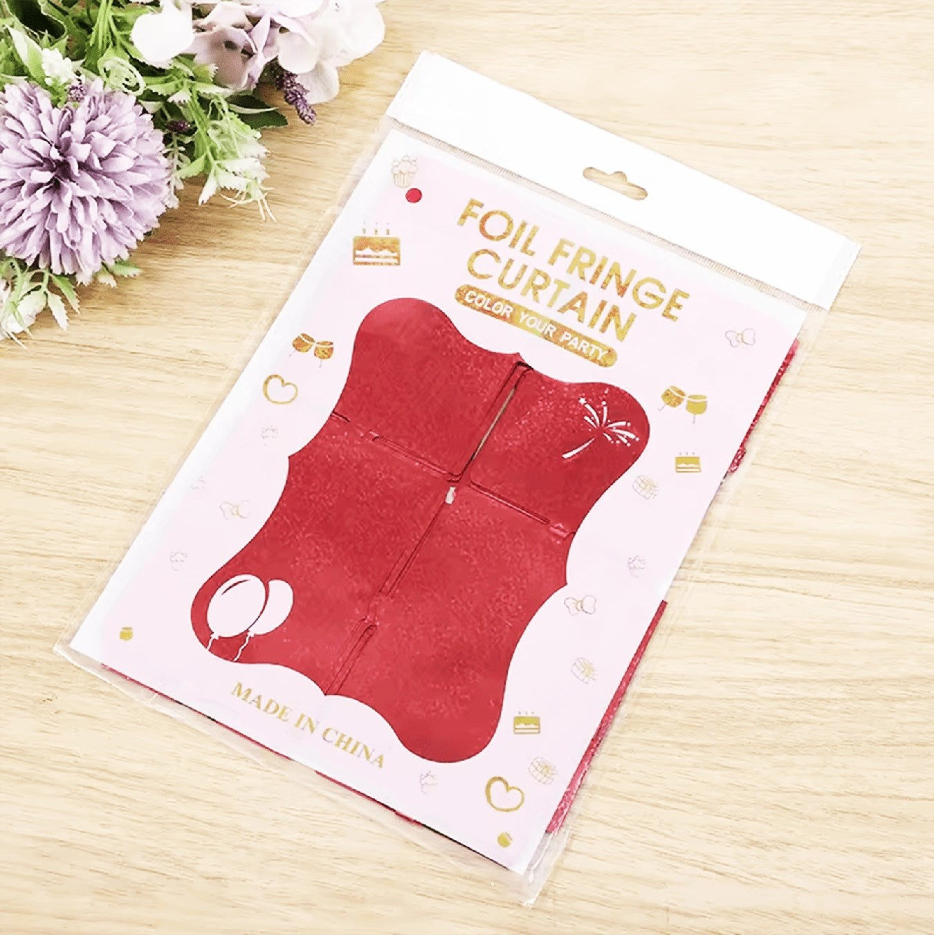 Mey İthalat® Kırmızı Renk Dikdörtgen Kesim Parlak Sim Görünümlü Fon Perde Dekor 1x2 Metre