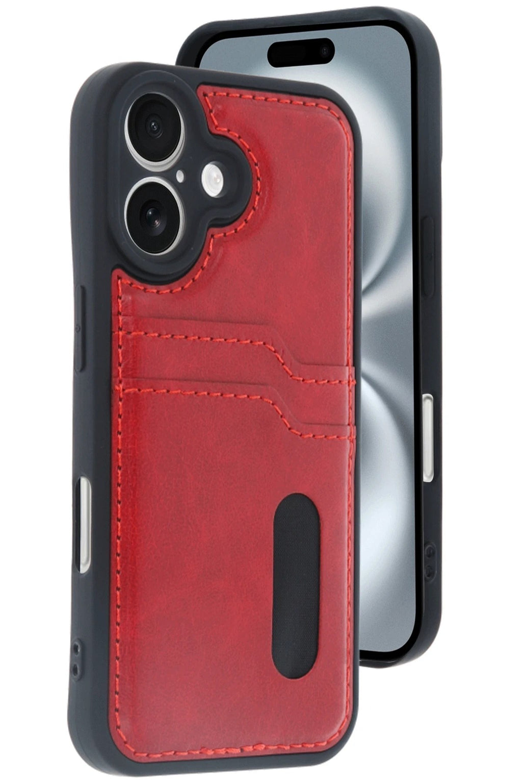 Mey İthalat® iPhone 16 Kılıf Sara Kartvizitli Deri Kılıf - Kırmızı