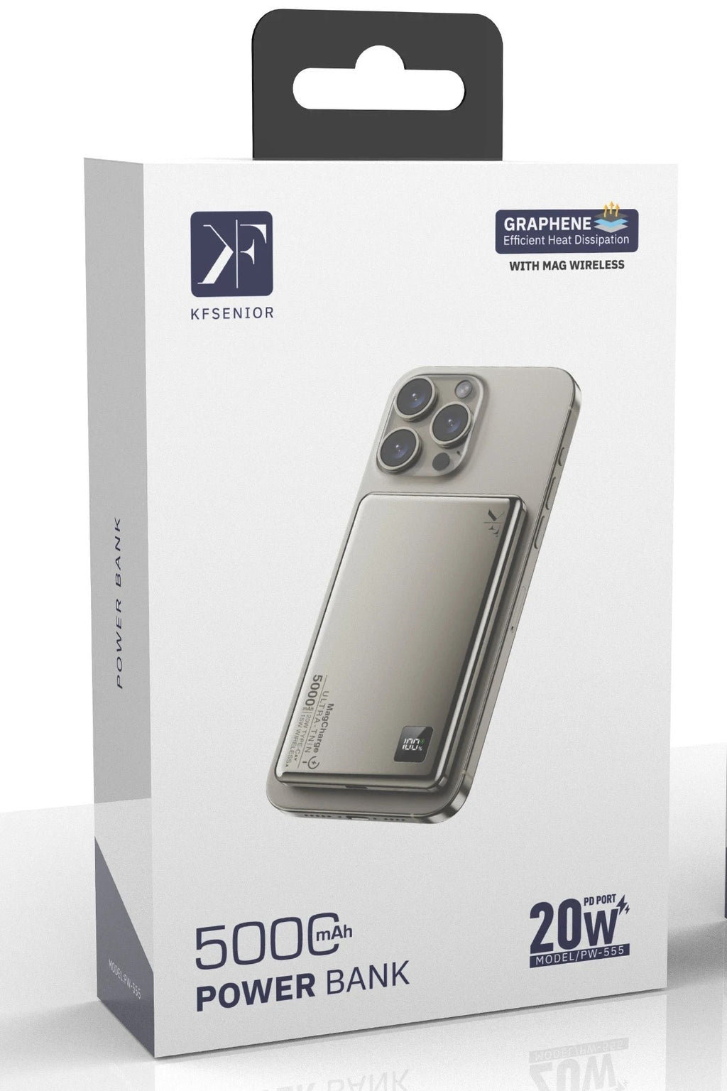 Mey İthalat® PW555 5.000 mAh Dijital Göstergeli 18W Type-C ve 15W Kablosuz Şarj PD Hızlı Şarj Magsafe Powerbank - Titanyum