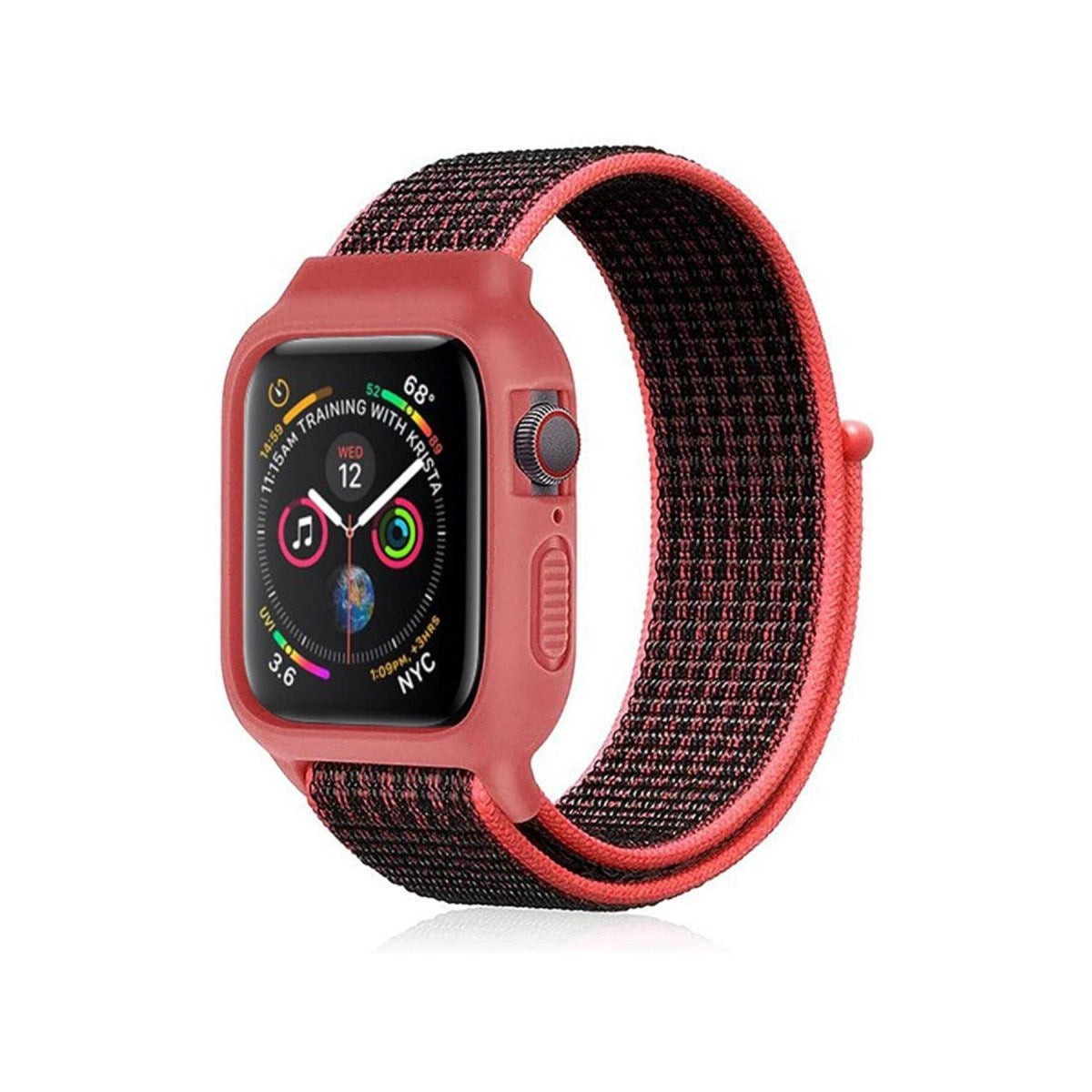 Mey İthalat® Watch 38mm Hasırlı Cırtcırtlı Kasalı Kordon - Siyah-Pembe