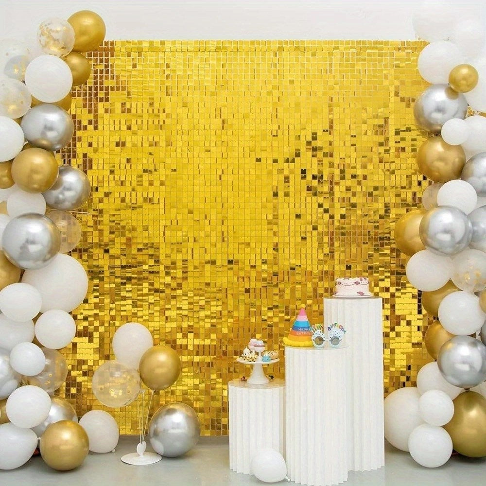 Mey İthalat® Altın Gold Renk Dikdörtgen Kesim Parlak Sim Görünümlü Fon Perde Dekor 1x2 Metre