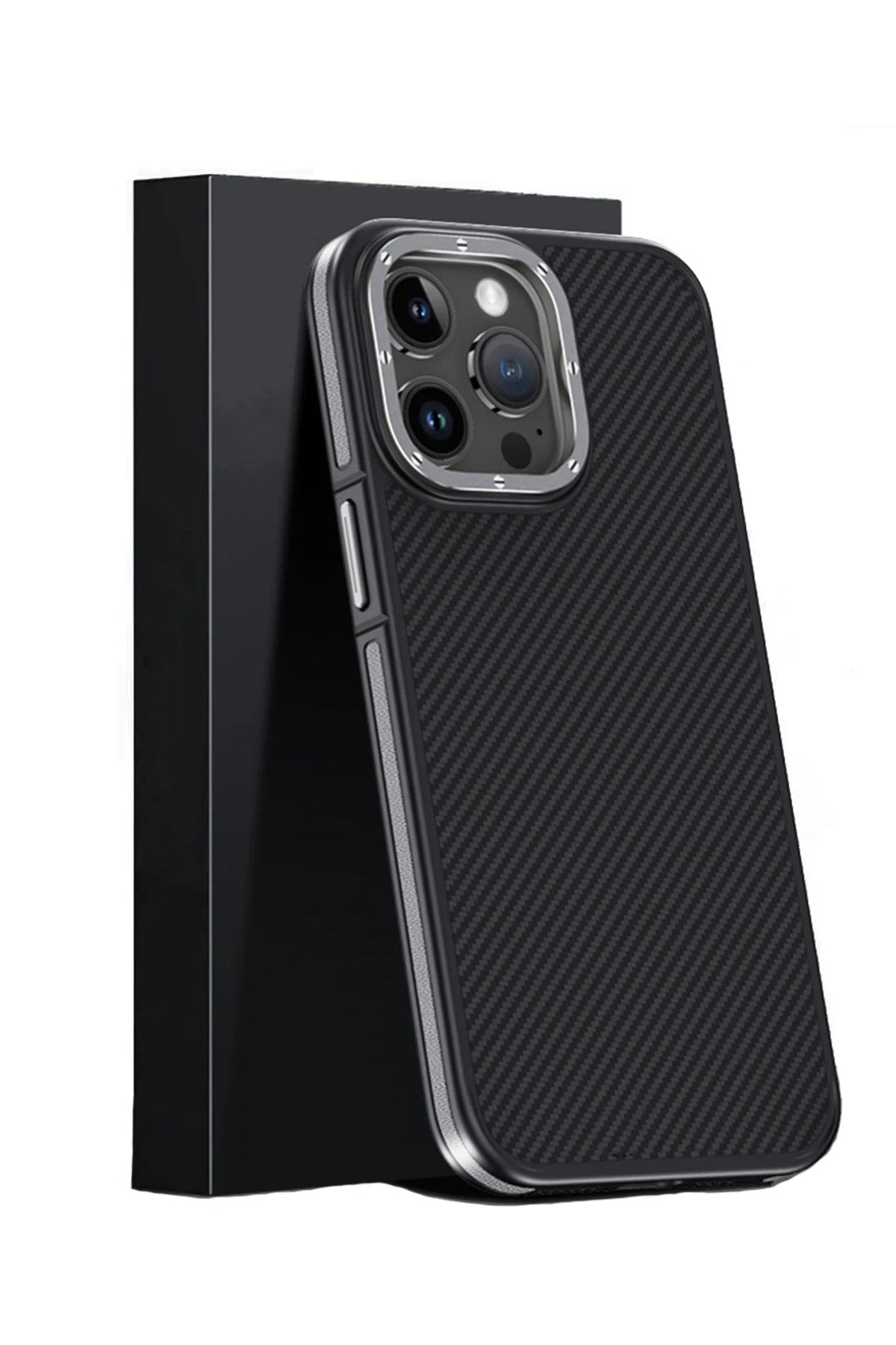 Mey İthalat® iPhone 15 Pro Kılıf Aramid 600D Kevlar Karbon Fiber Magsafe Kapak - Gri
