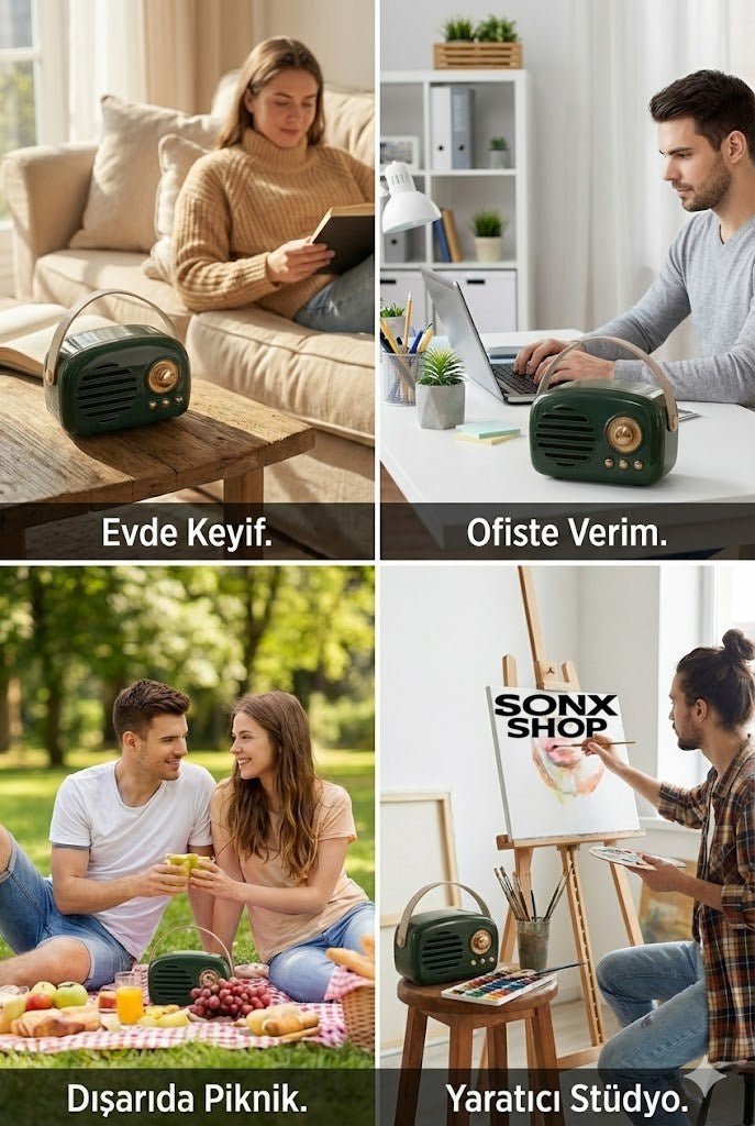 SONX Nostaljik Retro Bluetooth - FM Radyo, USB ve Bluetooth Kablosuz Hoparlör
