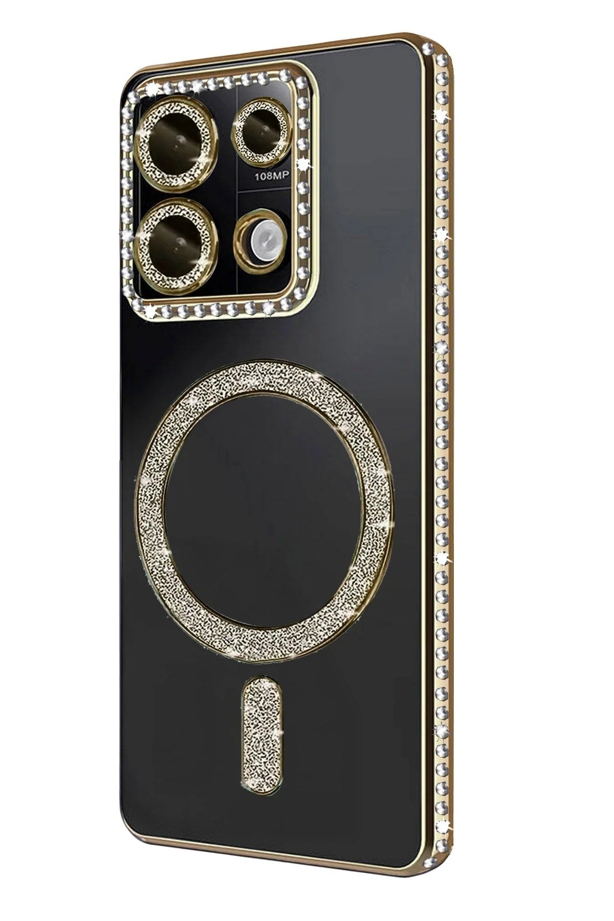 Mey İthalat® Redmi 13C Joke Simli Magneticsafe Kılıf - Gold