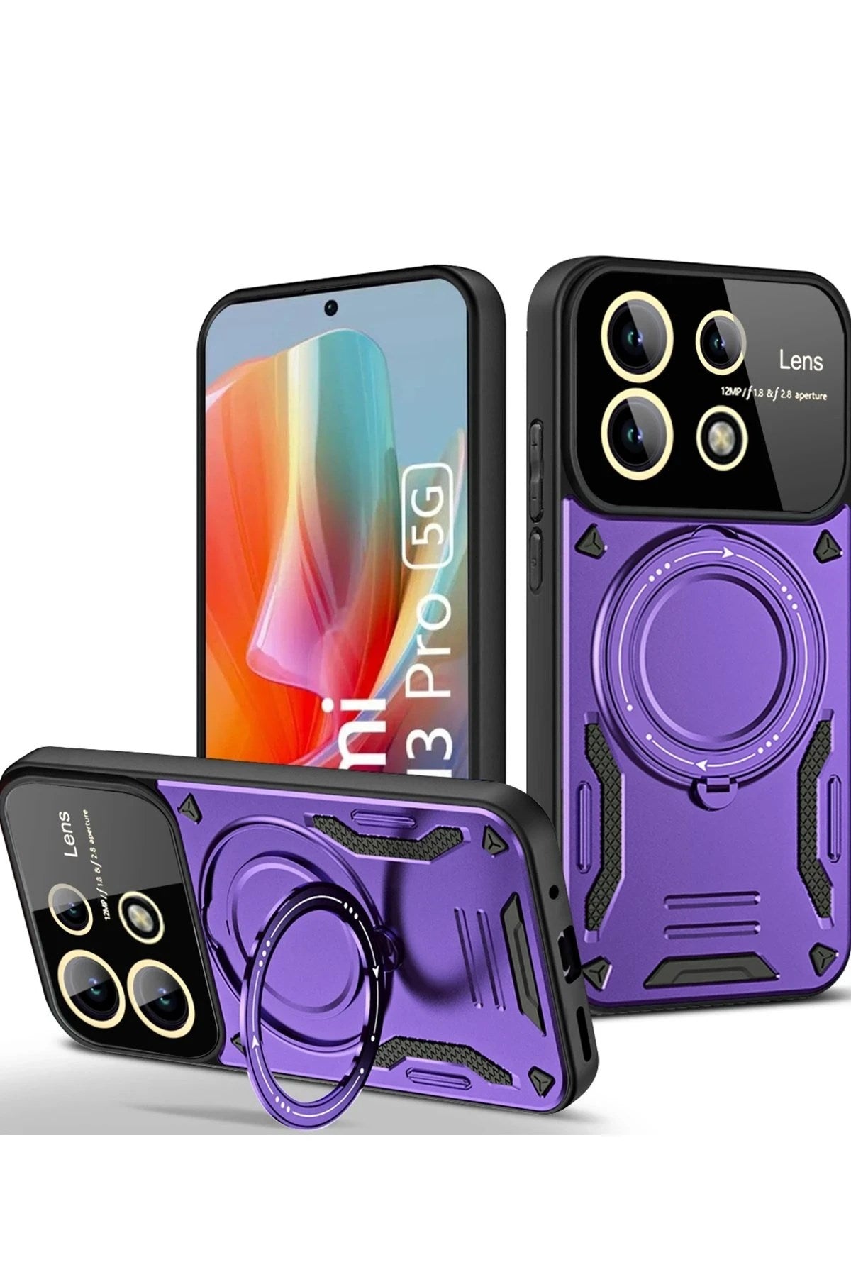 Mey İthalat® Redmi Note 13 Pro 5G Kılıf Joy Lens Standlı Kapak - Mor