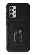 Mey İthalat® Samsung Galaxy A72 Kılıf Pars Lens Yüzüklü Silikon - Siyah