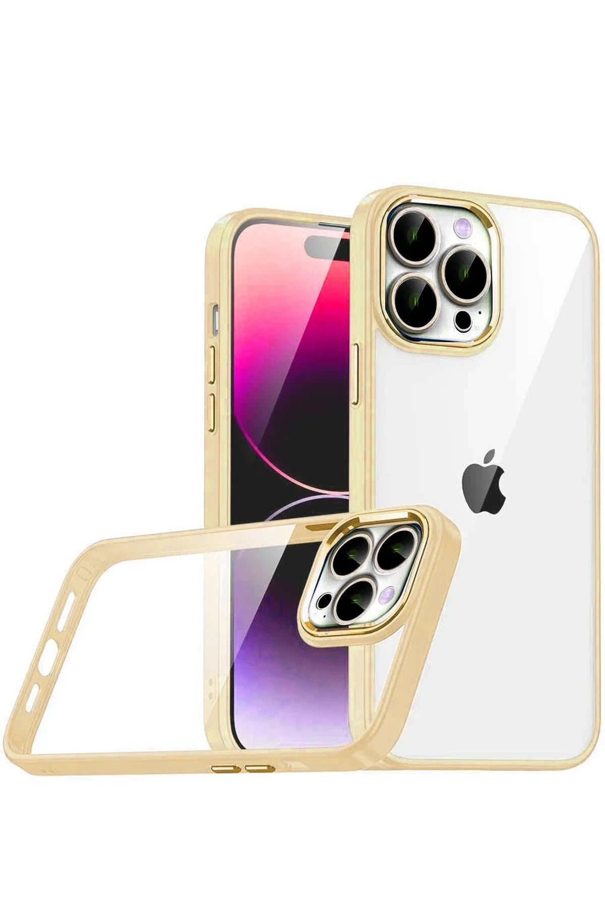 Mey İthalat® iPhone 15 Pro Max Lensli Silikon - Gold