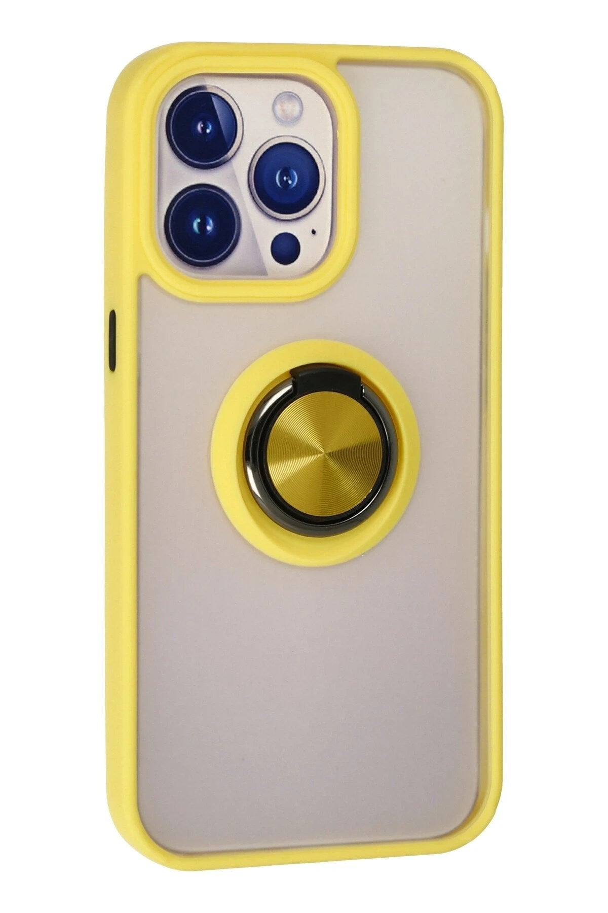 Mey İthalat® iPhone 13 Pro Max Kılıf Montreal Yüzüklü Silikon Kapak - Sarı