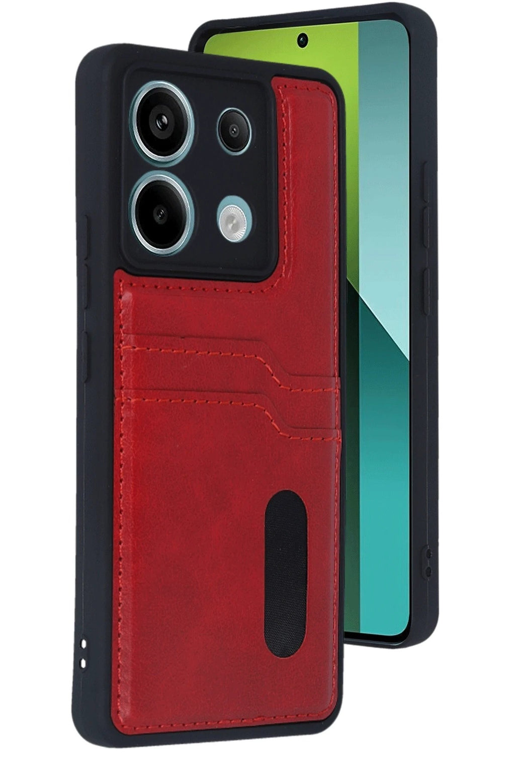 Mey İthalat® Redmi Note 13 Pro 4G Kılıf Sara Kartvizitli Deri Kılıf - Kırmızı