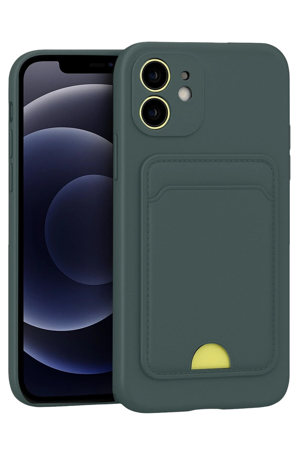 Mey İthalat® iPhone 11 Kılıf Kelvin Kartvizitli Silikon - Koyu Yeşil