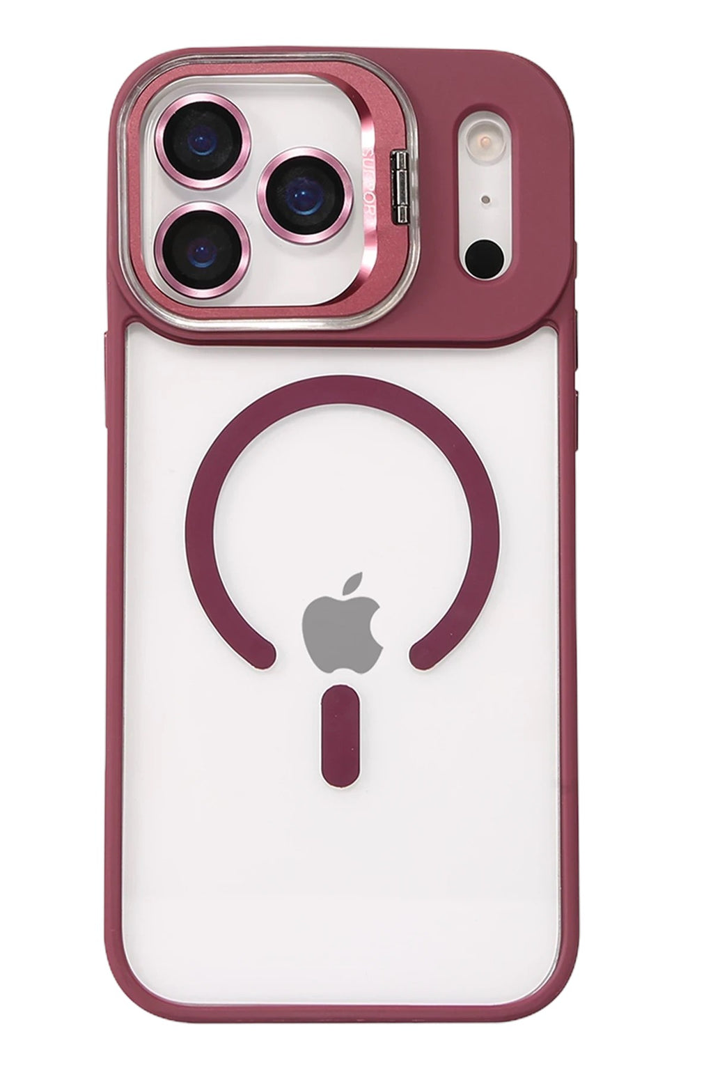 Mey İthalat® iPhone 17 Pro Max Remim Lensli Magsafe Standlı Kapak - Bordo