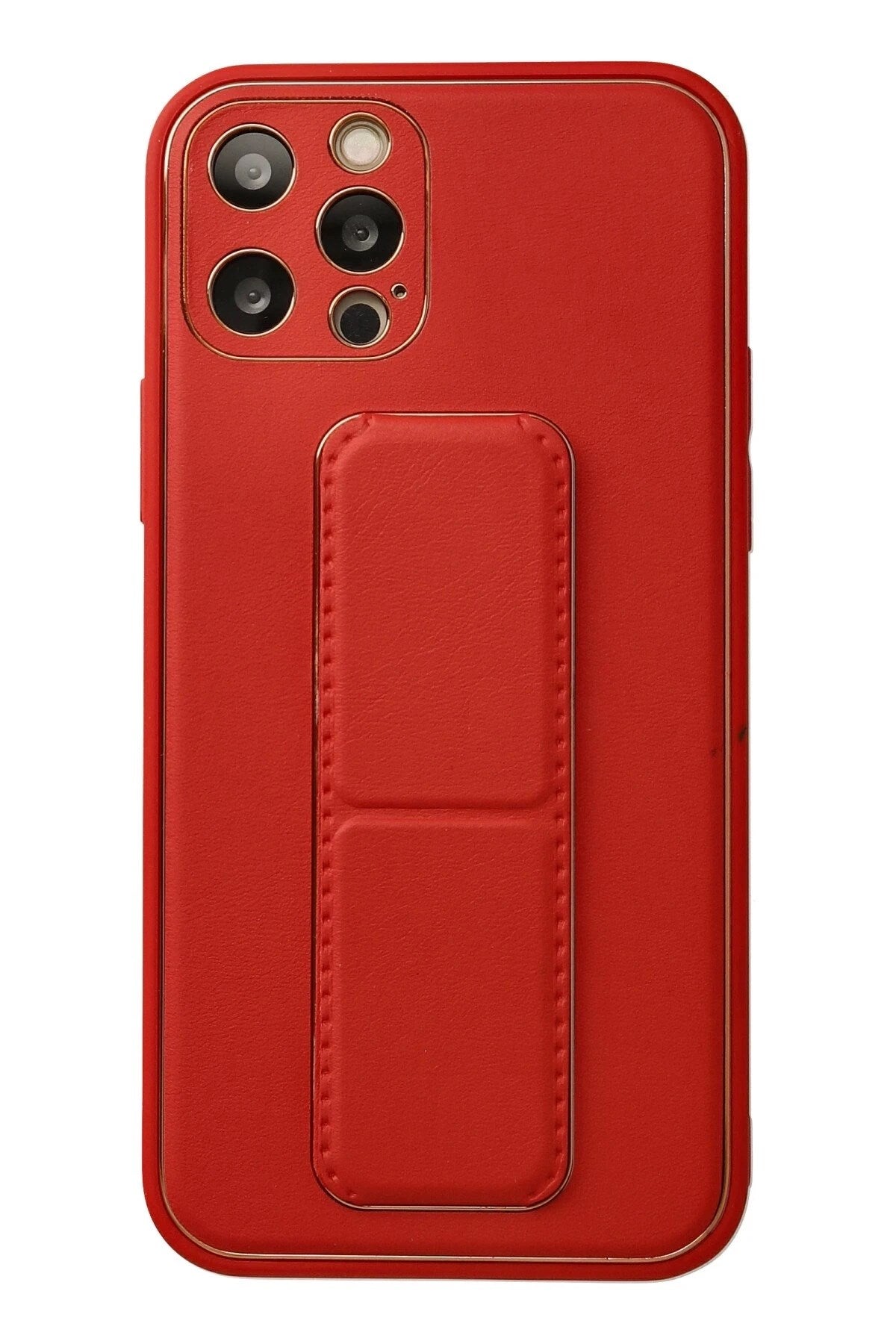 Mey İthalat® iPhone 12 Pro Kılıf Coco Deri Standlı Kapak - Kırmızı