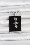 Mey İthalat® 316L Cerrahi Çelik Pembe Zirkon Taşlı Kanat Model Göbek Piercing