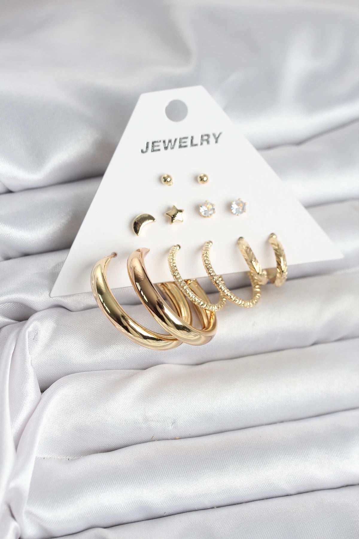 Mey İthalat® Gold Renk 6 Çiftli Pirinç Kadın Küpe Seti
