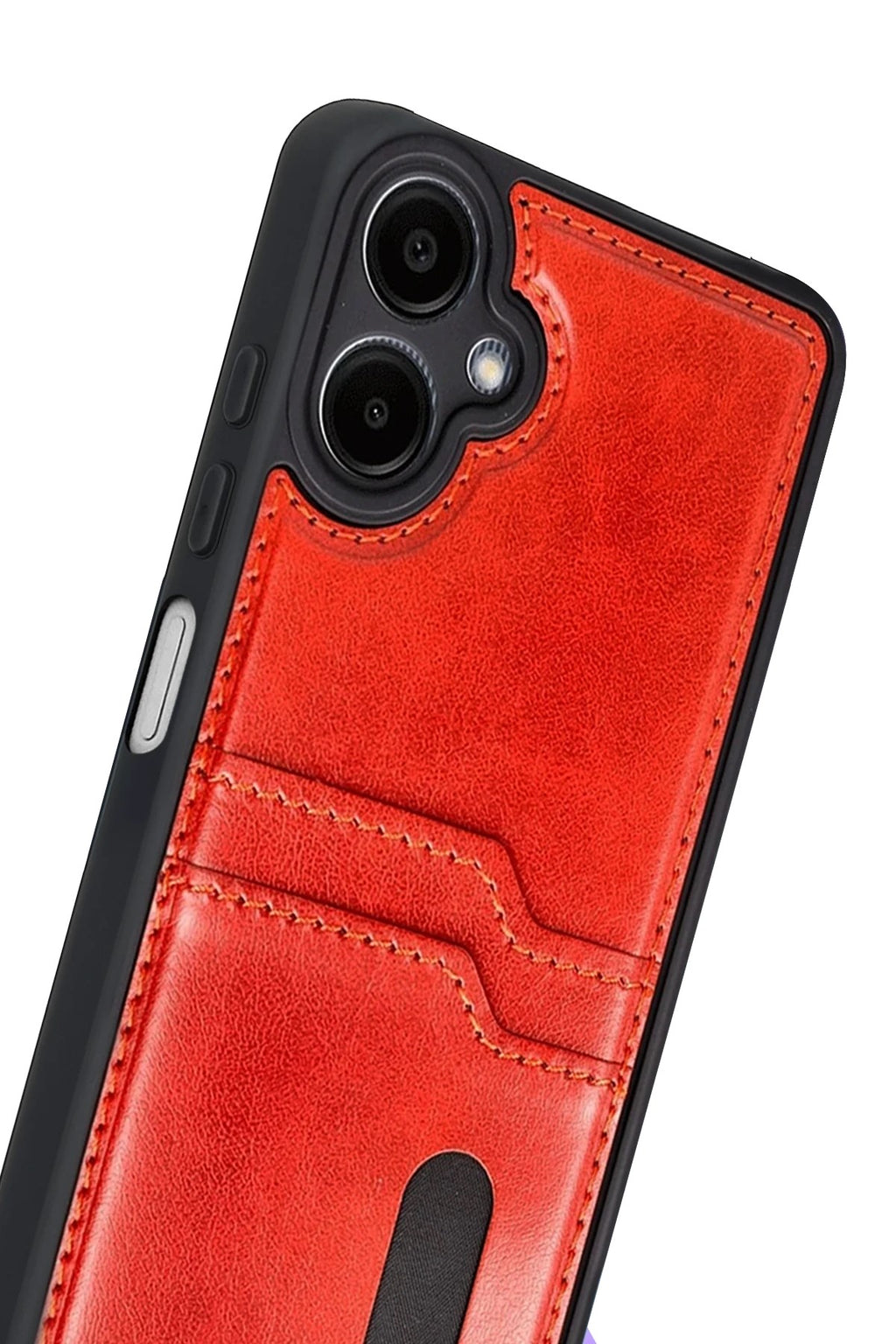 Mey İthalat® Samsung Galaxy A07 4G Sara Kartvizitli Deri Kılıf - Kırmızı