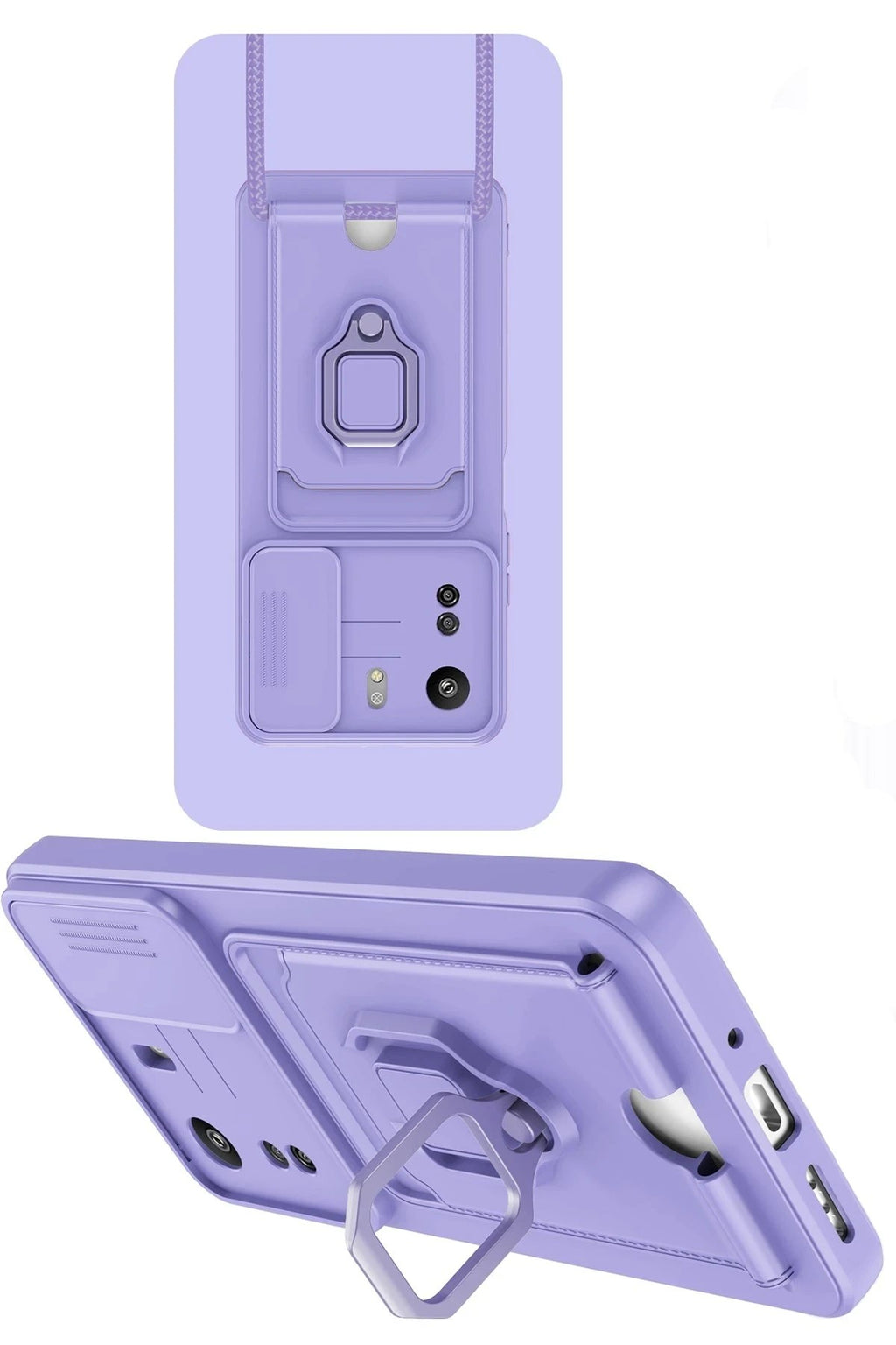 Mey İthalat® Redmi 13C Kılıf Zuma Kartvizitli Yüzüklü Silikon - Lila