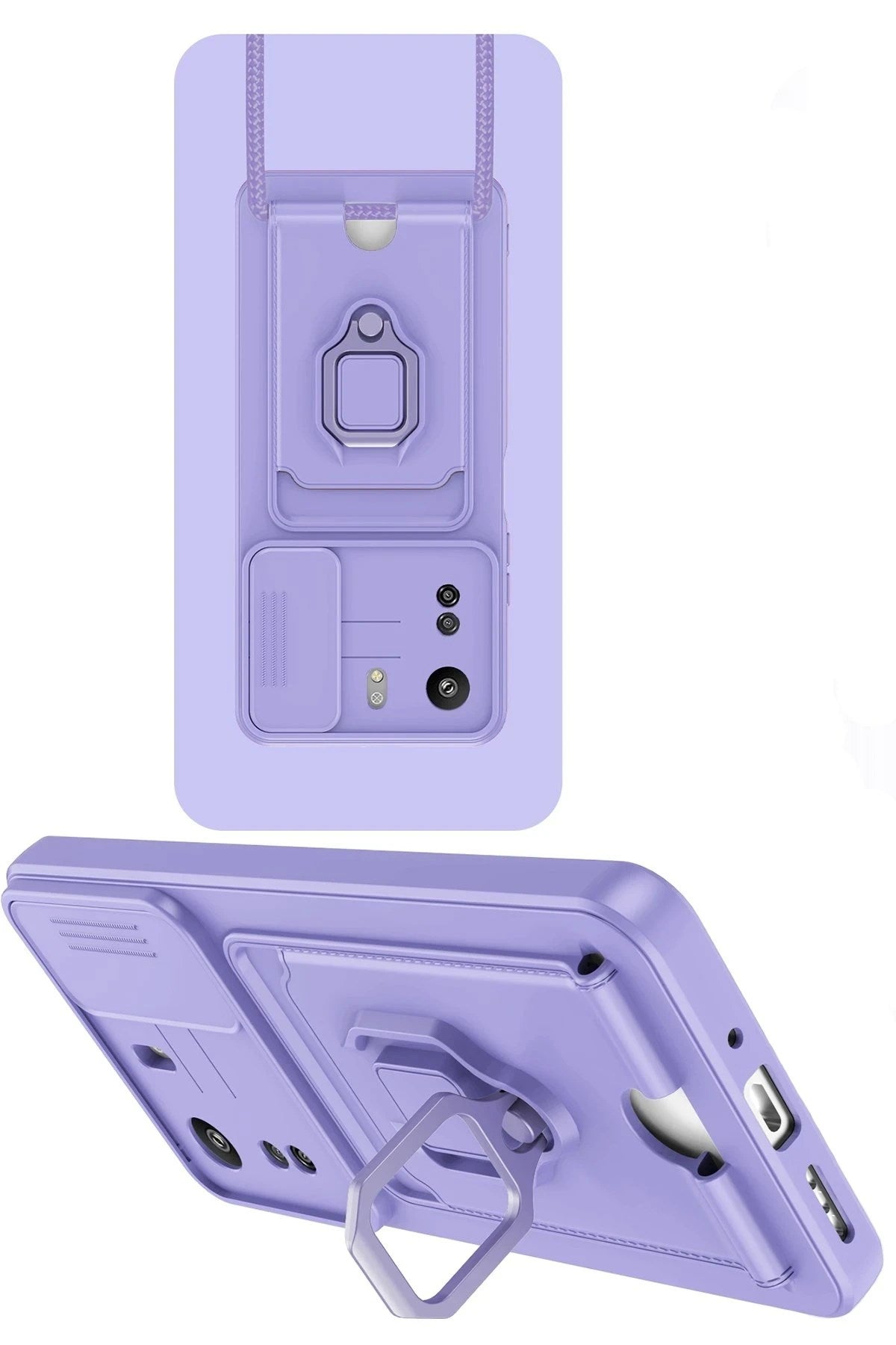Mey İthalat® Redmi 13C Kılıf Zuma Kartvizitli Yüzüklü Silikon - Lila
