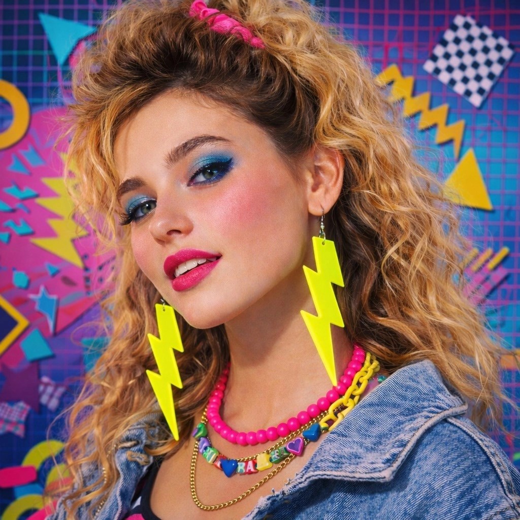 Mey İthalat® 80’ler 90&amp;#39;lar Retro Neon Sarı Şimşek Küpe 10 cm