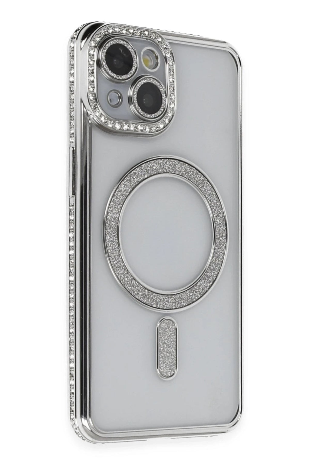 Mey İthalat® iPhone 14 Kılıf Joke Simli Magneticsafe Kılıf - Gümüş