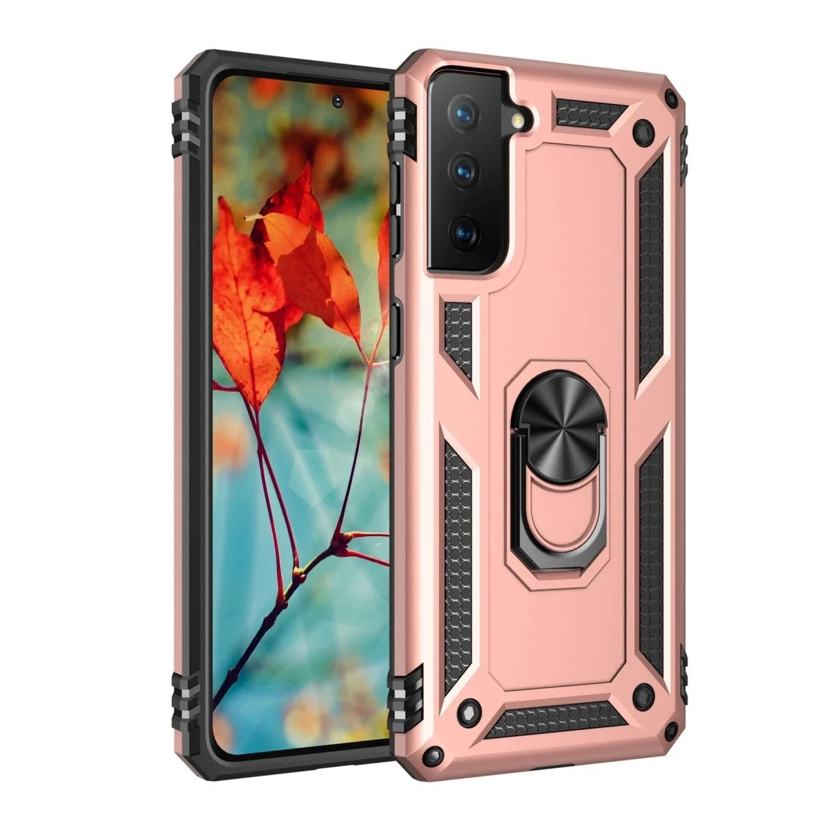 Mey İthalat® Samsung Galaxy S21 Kılıf Sofya Yüzüklü Silikon Kapak - Rose
