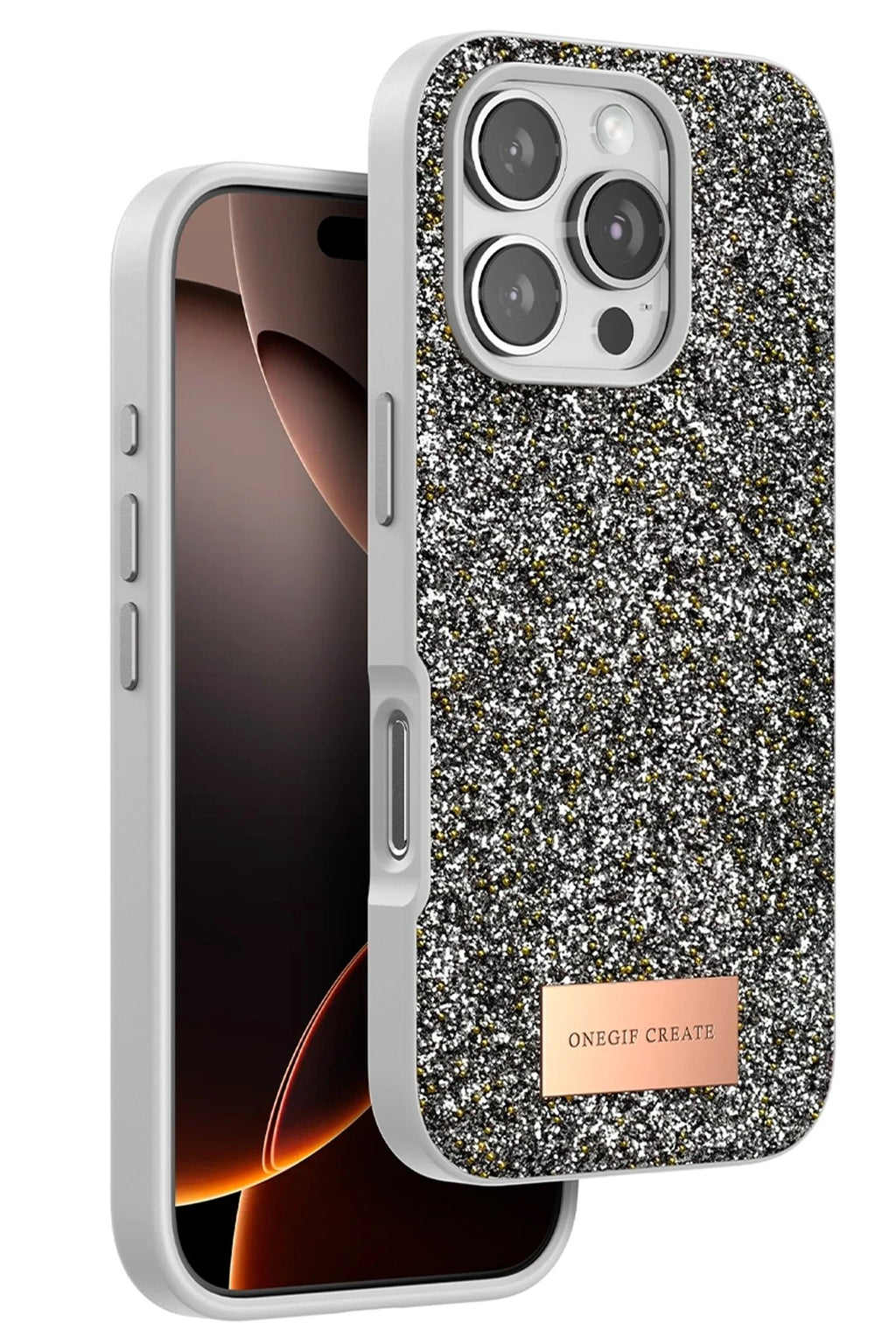 Mey İthalat® iPhone 16 Pro Max Bright Simli Kapak - Gümüş