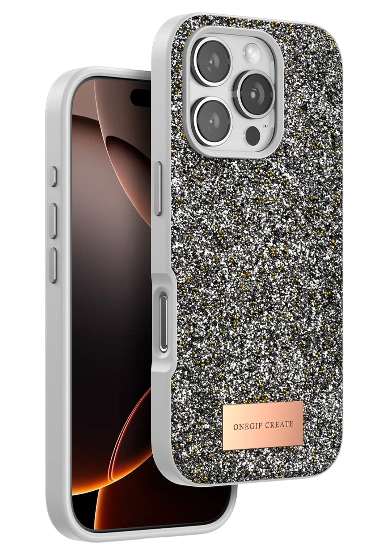 Mey İthalat® iPhone 16 Pro Max Bright Simli Kapak - Gümüş