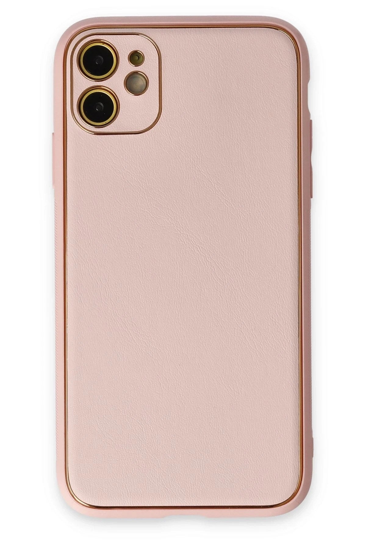 Mey İthalat® iPhone 12 Kılıf Coco Deri Silikon Kapak - Pudra