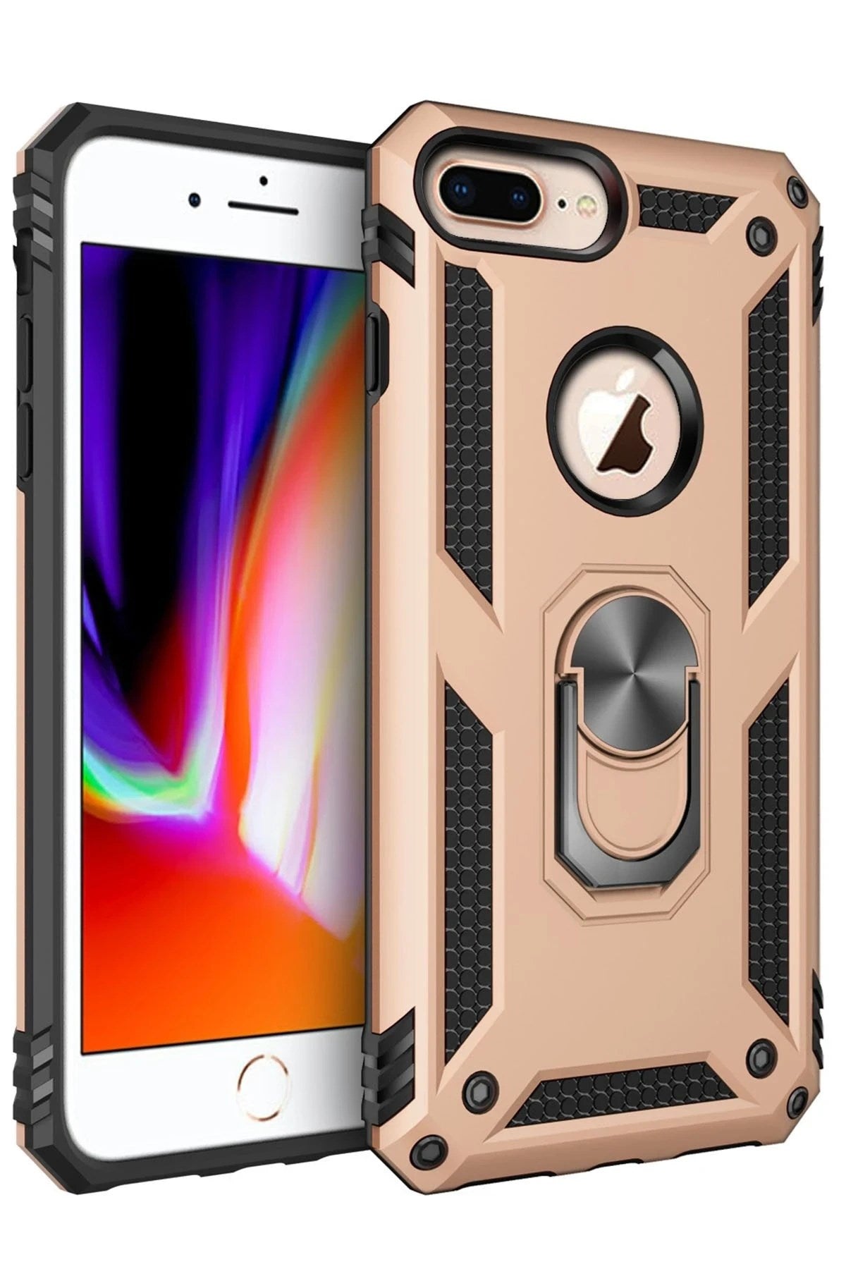 Mey İthalat® iPhone 7 Plus Kılıf Sofya Yüzüklü Silikon Kapak - Gold