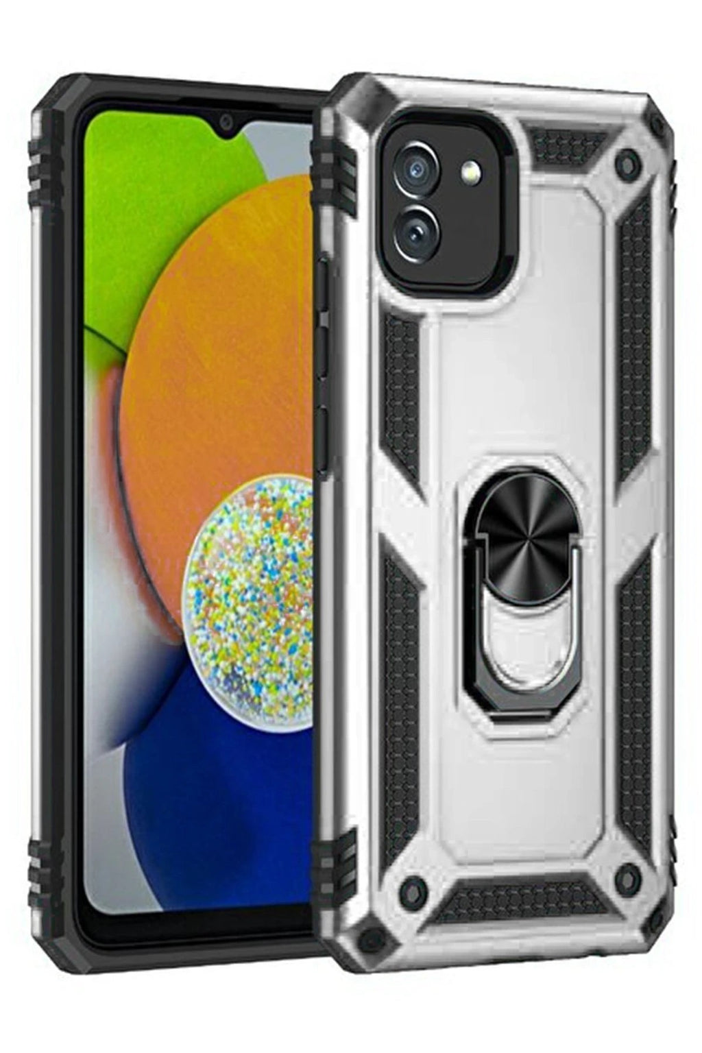 Mey İthalat® Samsung Galaxy A03 Kılıf Sofya Yüzüklü Silikon Kapak - Gümüş